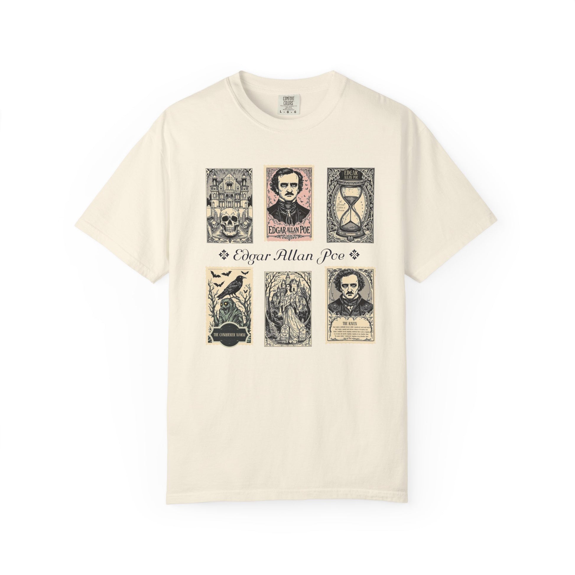 Edgar Allan Poe T-Shirt Gothic Graphic Tee The Raven Nevermore Quote Horror Literature Shirt Dark Academia Aesthetic Halloween Party Gift T-Shirt Printify Ivory S