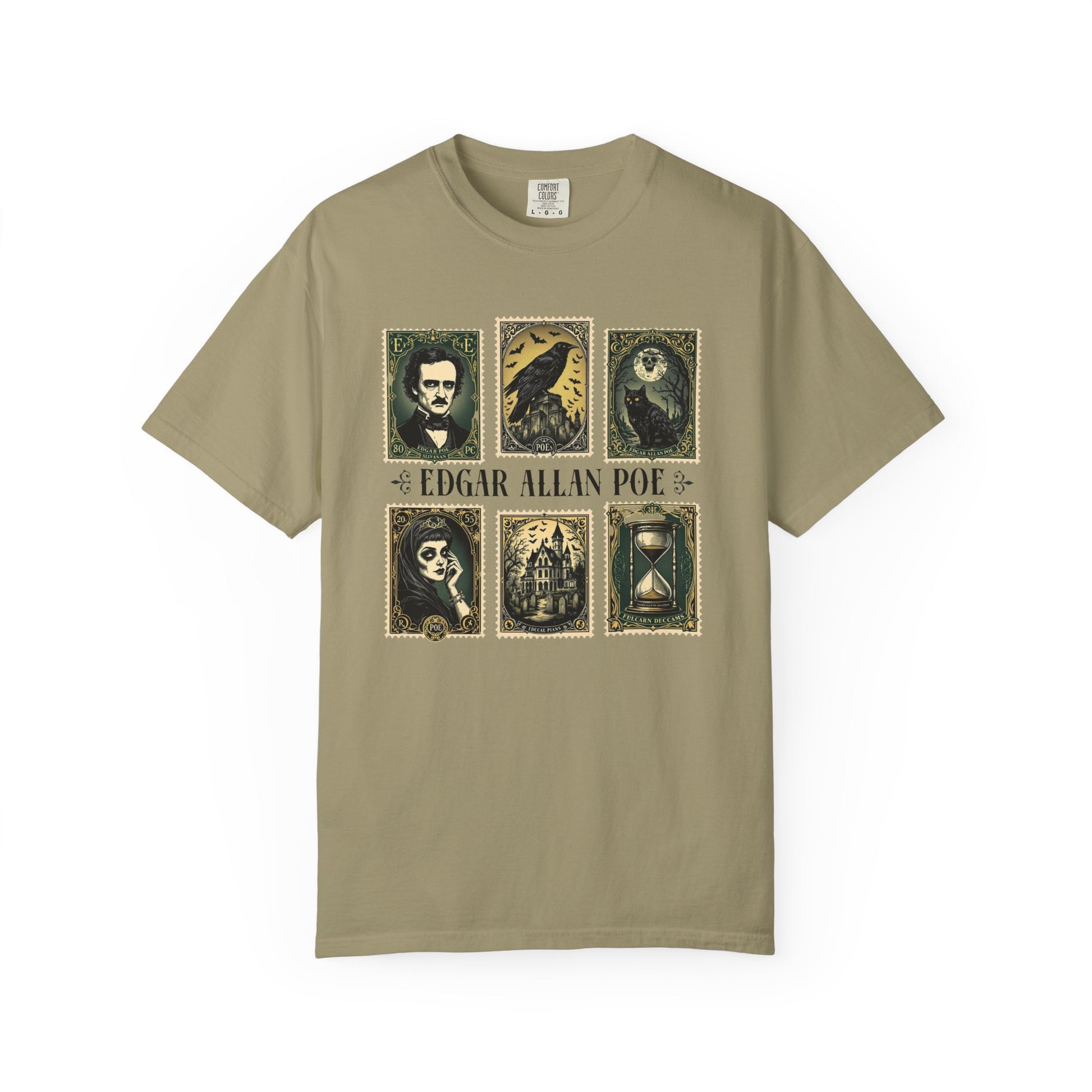 Edgar Allan Poe T-Shirt Gothic Graphic Tee The Raven Nevermore Quote Horror Literature Shirt Dark Academia Aesthetic Halloween Party Gift T-Shirt Printify Khaki S