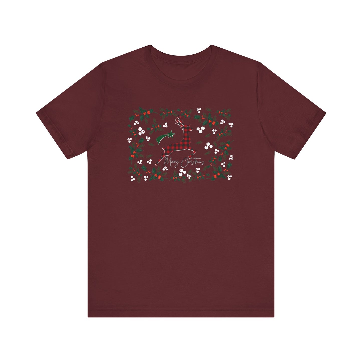 Merry Christmas Plaid Reindeer Shirt, Country Reindeer Shirt, Christmas Family Shirt, Christmas Shirt, Merry Christmas Shirt, Christmas Gift T-Shirt Printify Maroon XS 