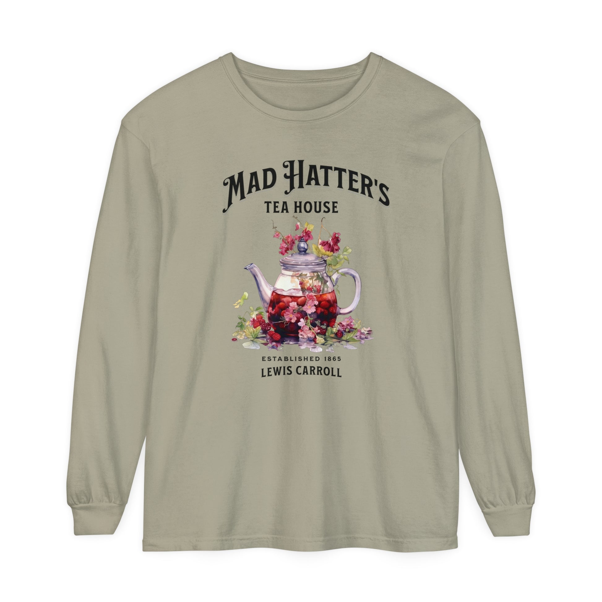 Mad Hatter's Tea Long Sleeve Shirt Alice In Wonderland Lewis Carroll Whimsigoth Academia TShirt Mad Hatter Tea Party Tee Bookish Booktok Long-sleeve Printify Sandstone S 