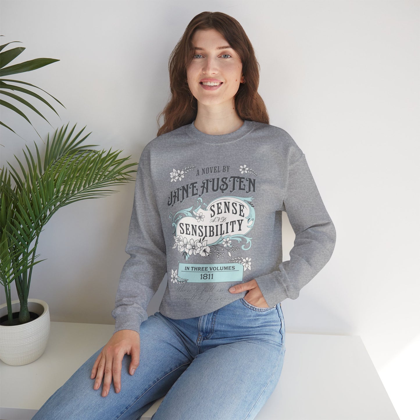 Jane Austen Sweatshirt, Sense & Sensibility Historical Romance Sweater, Bookish Literary Jane Austen Fan Art Gift, Gift for Her, Readers, Sweatshirt Printify   