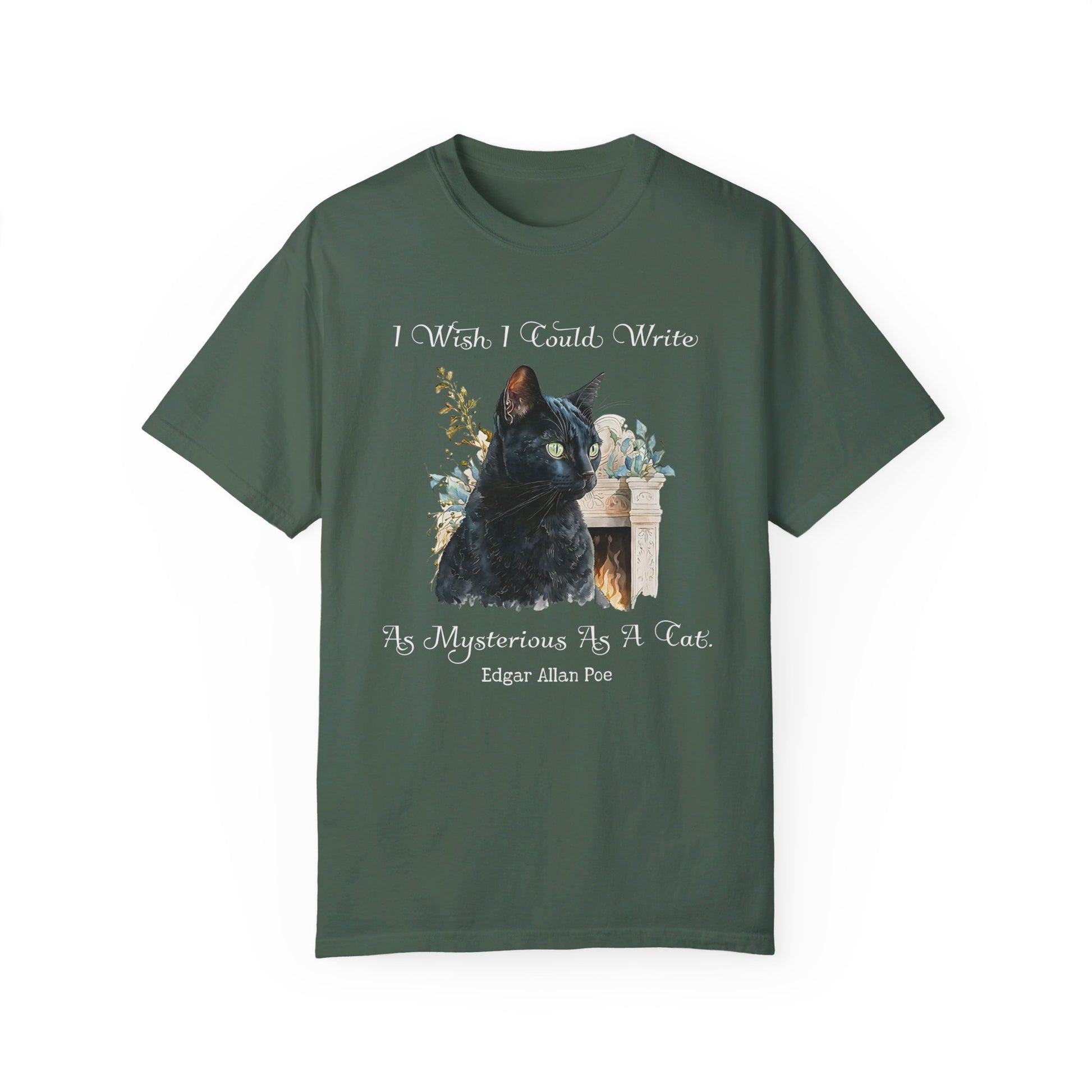 Edgar Allan Poe T-Shirt The Black Cat Nevermore The Raven Poe Fan Art Poetry Book Lover, Dark Cottagecore Macabre Gift, Light, Dark Academia T-Shirt Printify Blue Spruce S 