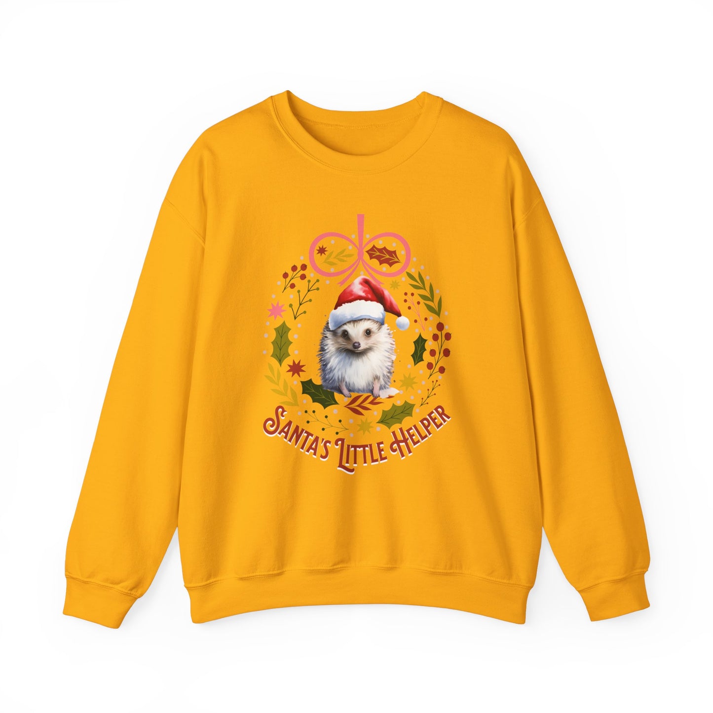 HedgeHog Christmas Sweatshirt, Cute Santa's Little Helper Sweater, Hedgehog Lover Merry Christmas Shirt, Country Christmas Animal Lover Gift Sweatshirt Printify S Gold 