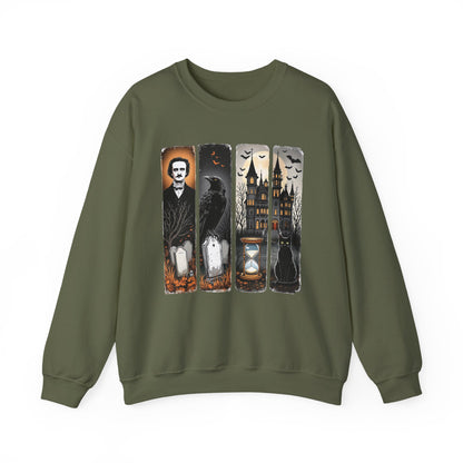 Edgar Allan Poe Sweatshirt The Raven Nevermore Gothic Horror Sweater Dark Academia Macabre Halloween Gift for Book Lovers Birthday Christmas Sweatshirt Printify Military Green S