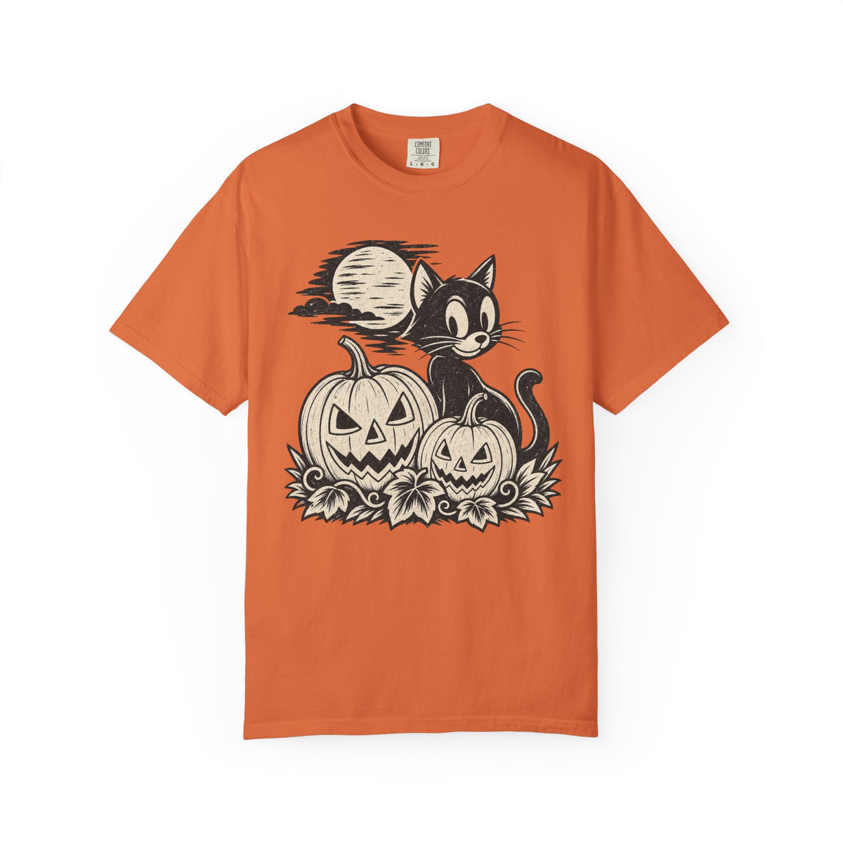 Black Cat with Jack-o'-Lanterns T-Shirt | Halloween Pumpkin Cat Shirt