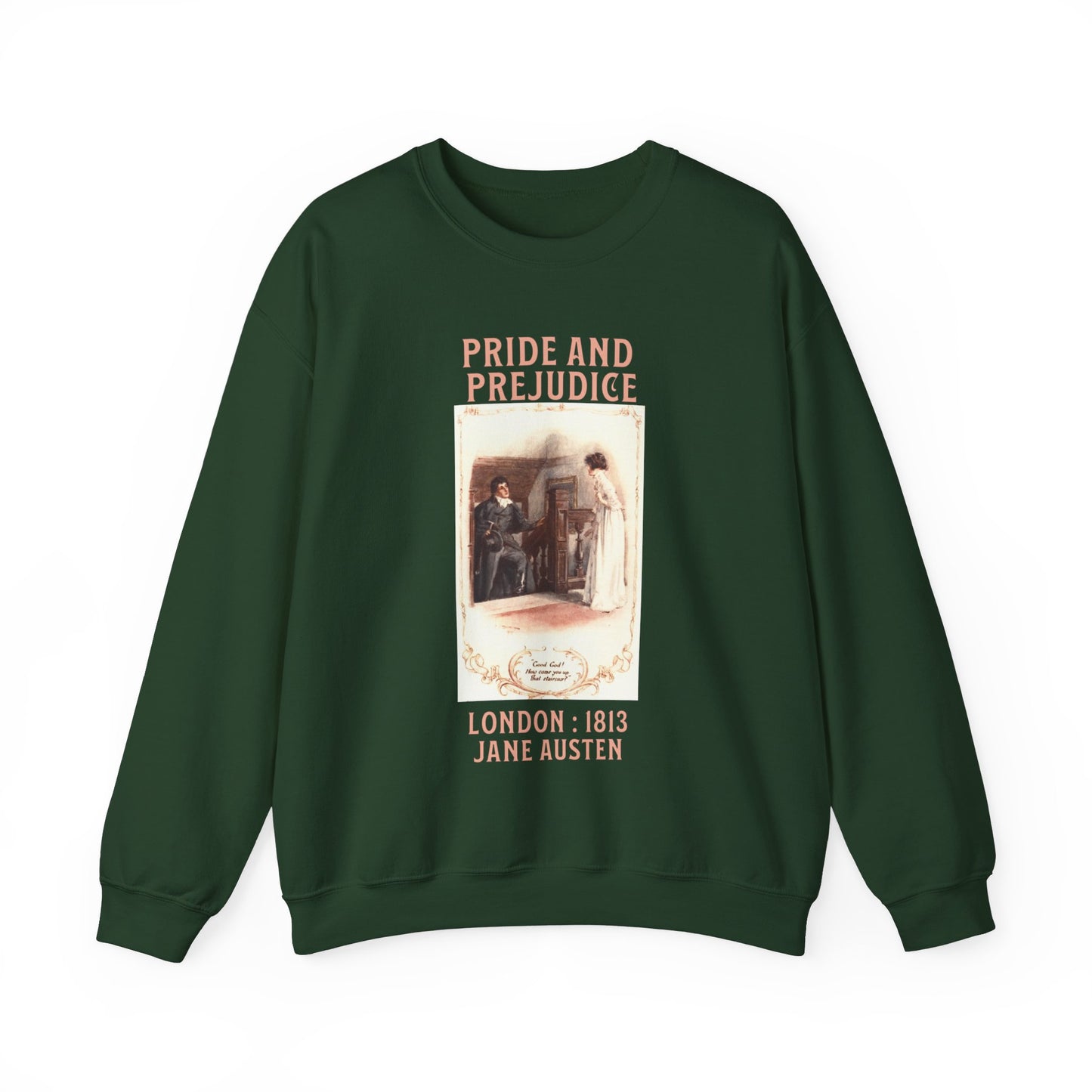 Jane Austen Sweatshirt, Pride & Prejudice Historical Romance Sweater, Bookish Literary Jane Austen Fan Art, Gift for Her, Bookclub Shirt Sweatshirt Printify S Forest Green 