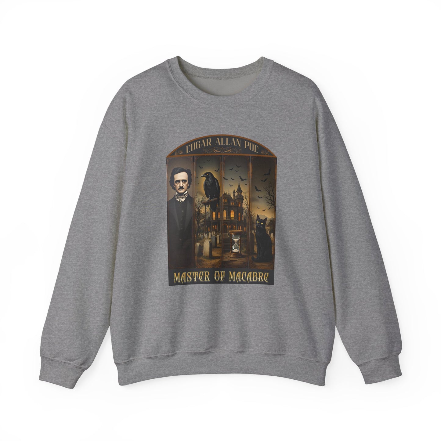 Edgar Allan Poe Sweatshirt The Raven Nevermore Gothic Horror Sweater Dark Academia Macabre Halloween Gift for Book Lovers Birthday Christmas Sweatshirt Printify Graphite Heather S