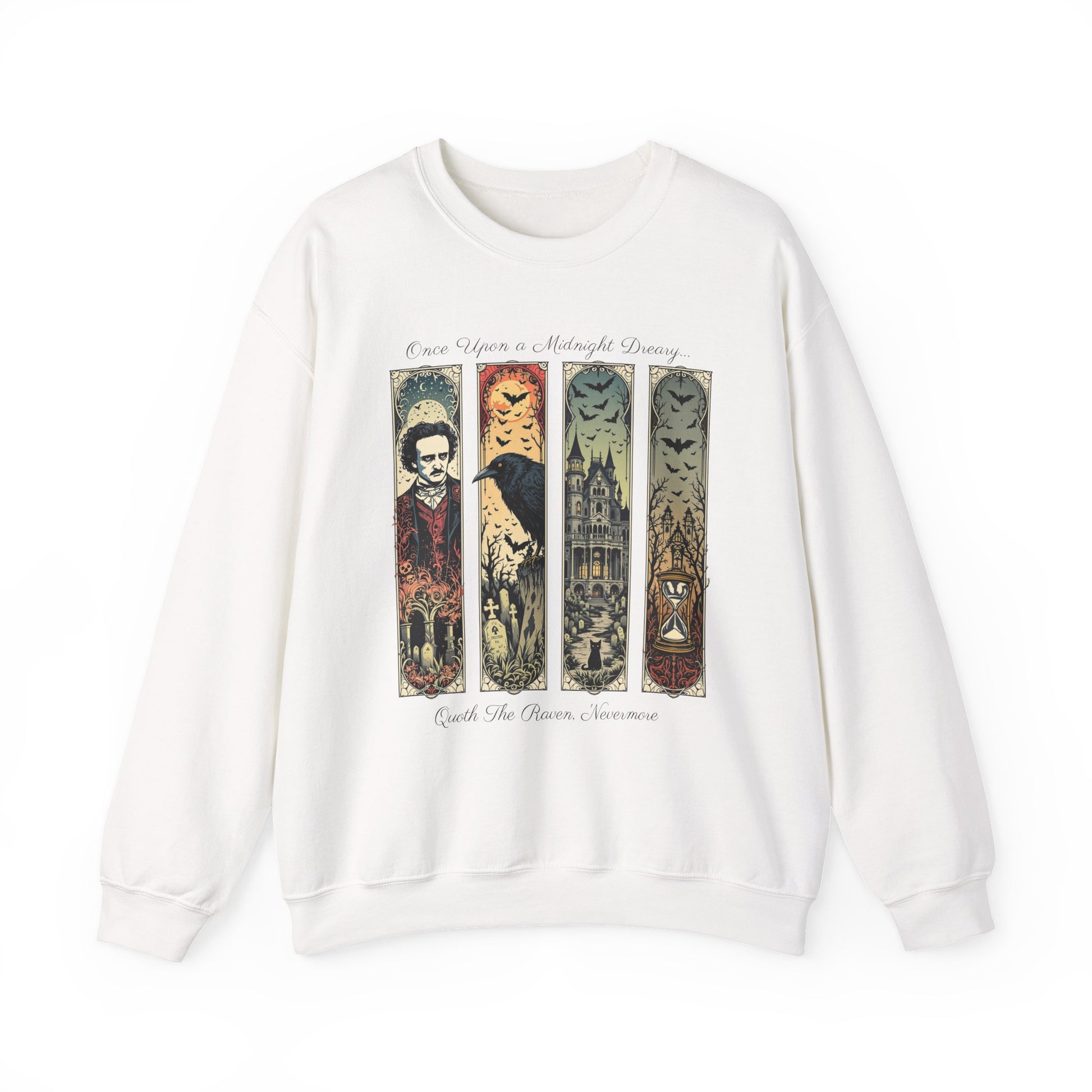 Edgar Allan Poe Sweatshirt The Raven Nevermore Gothic Horror Sweater Dark Academia Macabre Halloween Gift for Book Lovers Birthday Christmas Sweatshirt Printify White S