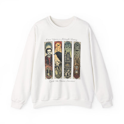 Edgar Allan Poe Sweatshirt The Raven Nevermore Gothic Horror Sweater Dark Academia Macabre Halloween Gift for Book Lovers Birthday Christmas Sweatshirt Printify White S
