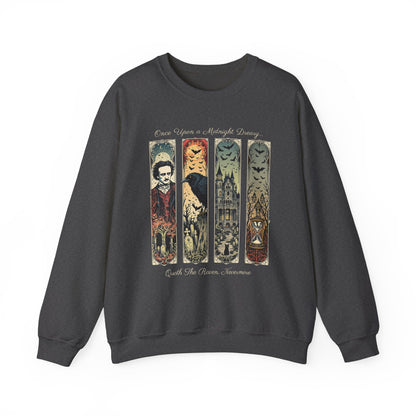 Edgar Allan Poe Sweatshirt The Raven Nevermore Gothic Horror Sweater Dark Academia Macabre Halloween Gift for Book Lovers Birthday Christmas Sweatshirt Printify Dark Heather S