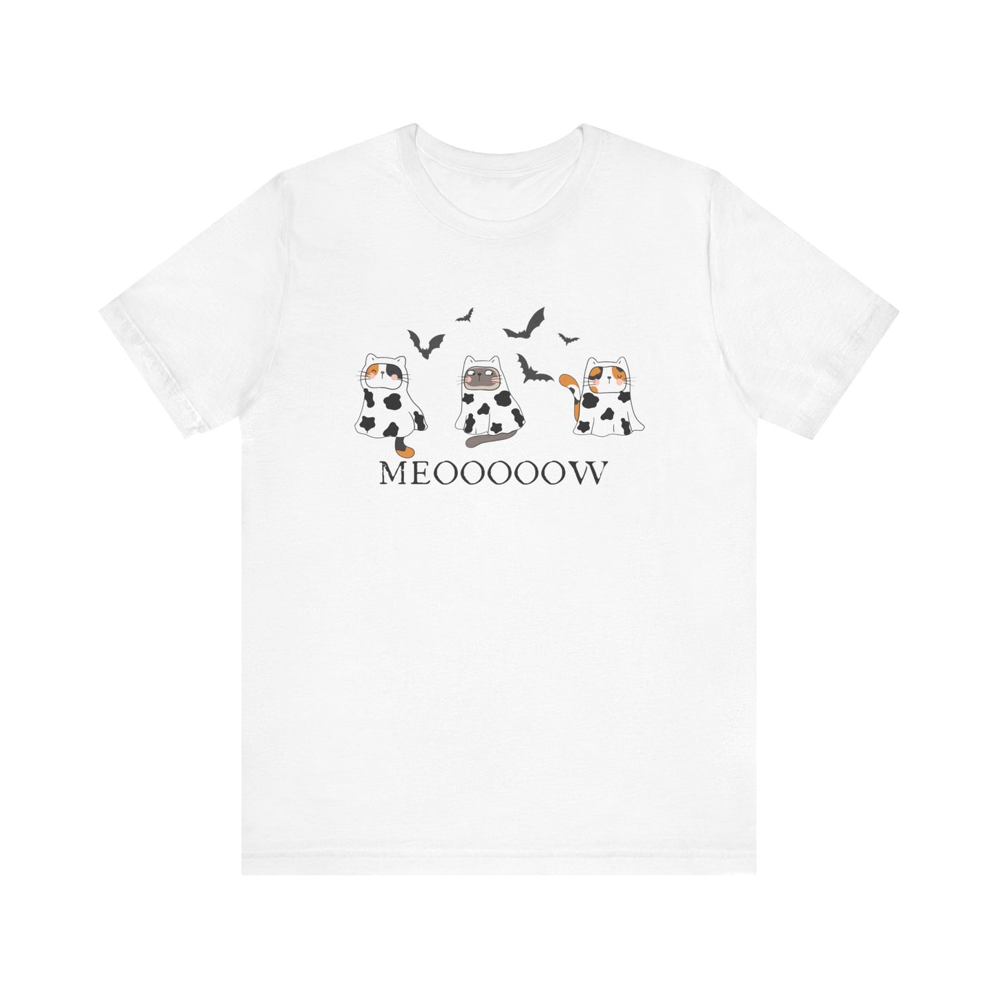 Cute Halloween Cow Ghost Cats TShirt, Cats in Cow Ghost Costumes, Spooky Season Tee, Halloween Party T-Shirt, Cat Lover Gift T-Shirt Printify   