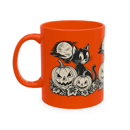 Black Cat and Jack-o'-Lanterns Mug | Halloween Pumpkin Cat Ceramic Mug