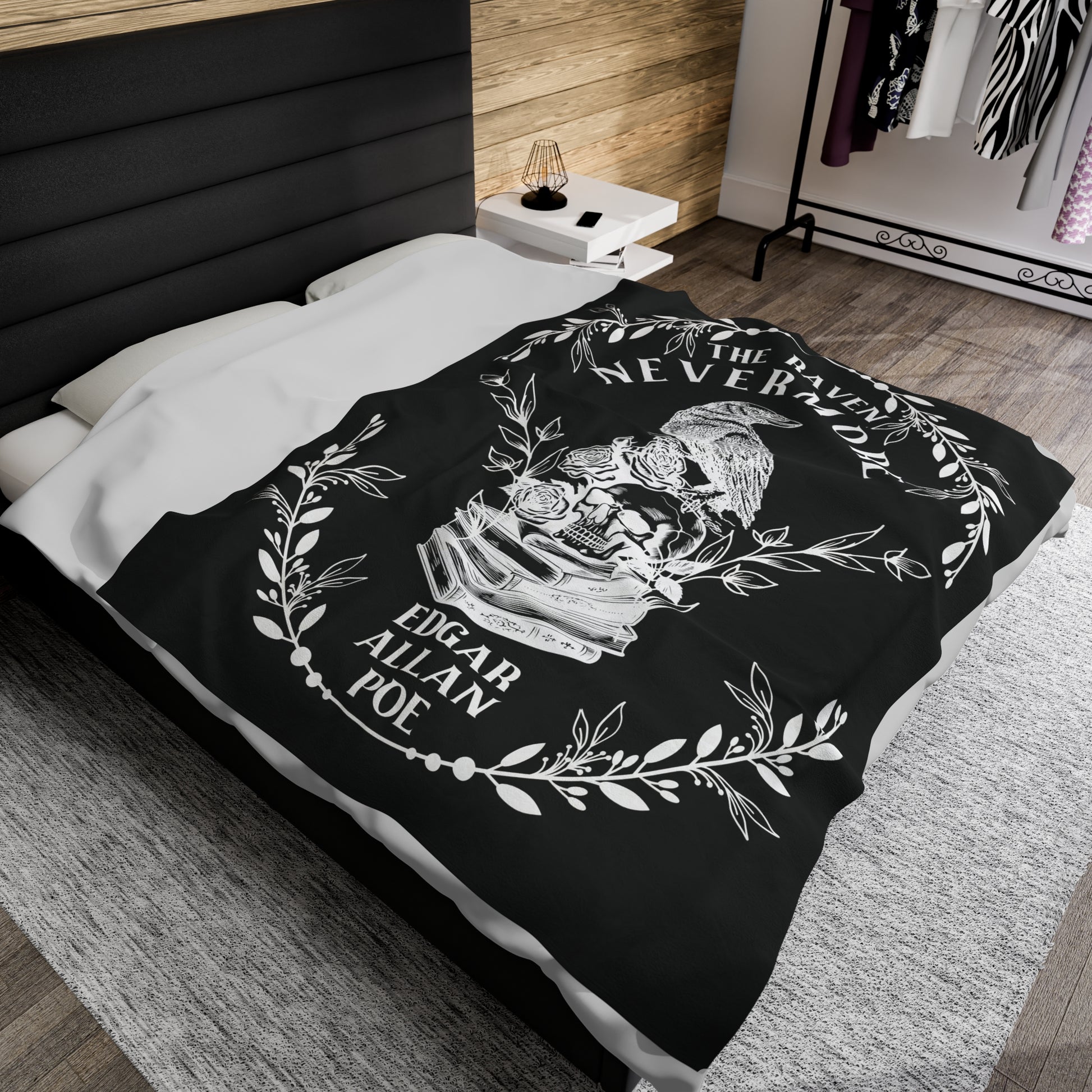 Edgar Allan Poe, Nevermore The Raven Throw Blanket, Book Lover Reading Blanket, Gothic, Light, Dark Academia, Horror Movie Watching Blanket All Over Prints Printify   