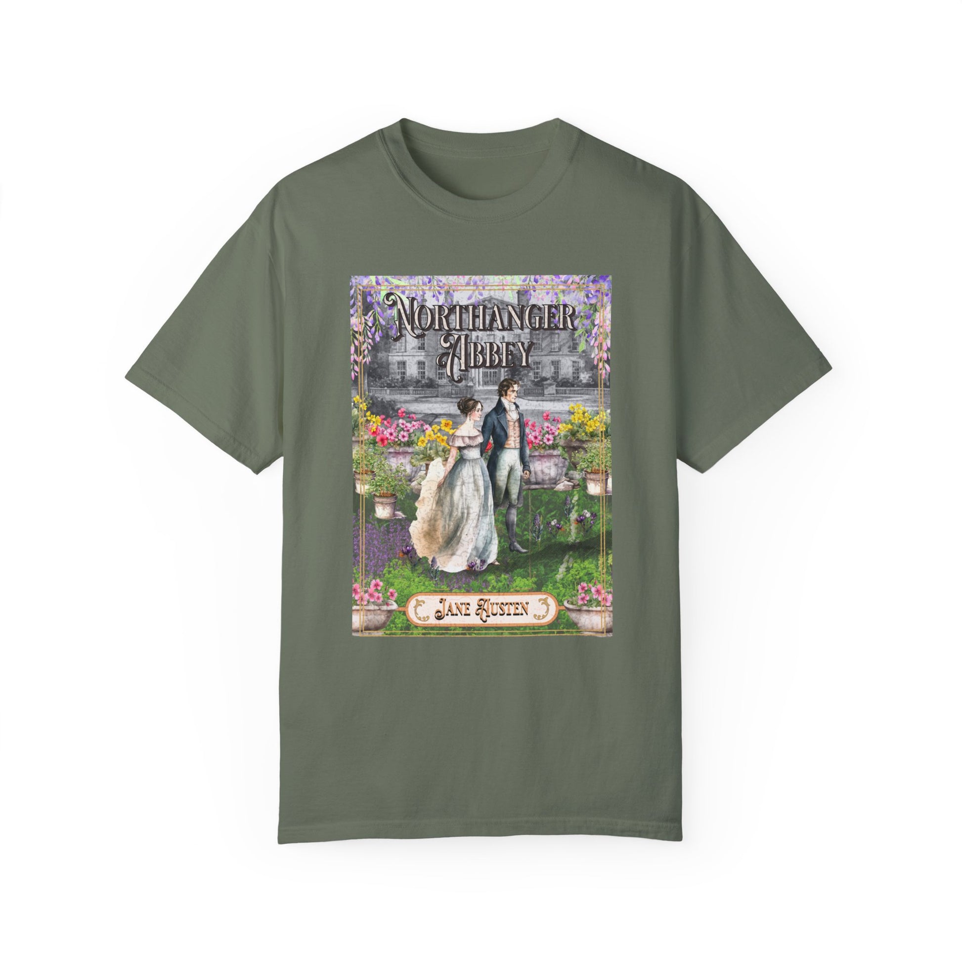 Jane Austen Comfort Colors TShirt, Northanger Abbey Historical Romance, Bookish Literary Jane Austen Fan Art Gift, Gift for Her Bookclub Tee T-Shirt Printify Moss S 