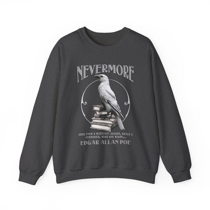 The White Raven Edgar Allan Poe Nevermore Sweatshirt Book Lover Halloween Haunting Gothic Gift Light Dark Academia Horror Movie Bookclub Sweater Sweatshirt Printify S Dark Heather 