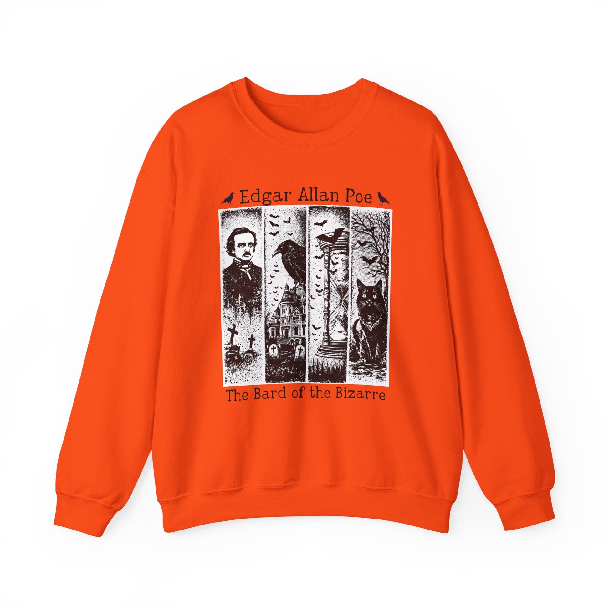 Edgar Allan Poe Sweatshirt The Raven Nevermore Gothic Horror Sweater Dark Academia Macabre Halloween Gift for Book Lovers Birthday Christmas Sweatshirt Printify Orange S