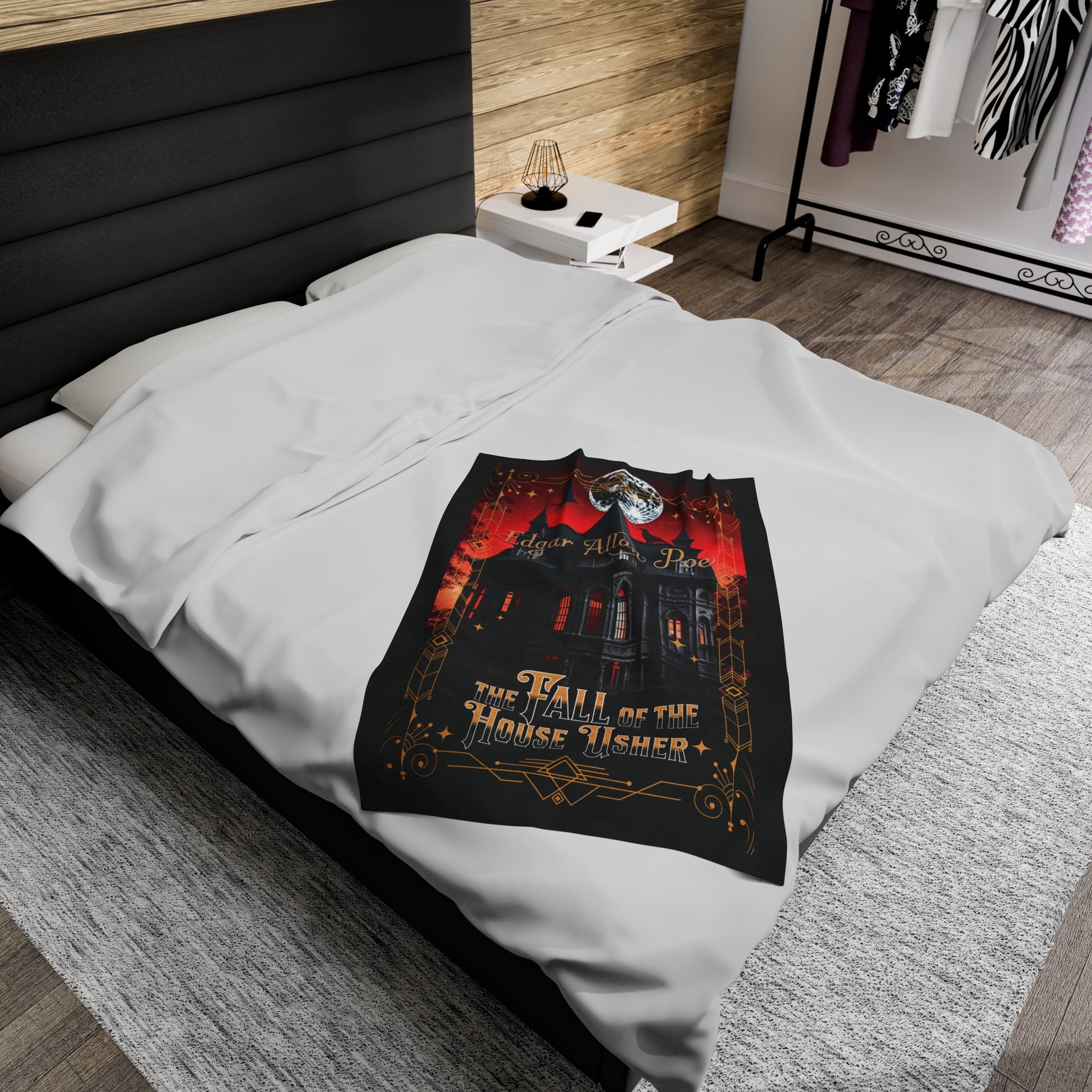 Edgar Allan Poe, The Fall Of The House Of Usher Throw Blanket, Book Lover Reading Blanket, Gothic Dark Academia, Horror Movie Watching Plush All Over Prints Printify   