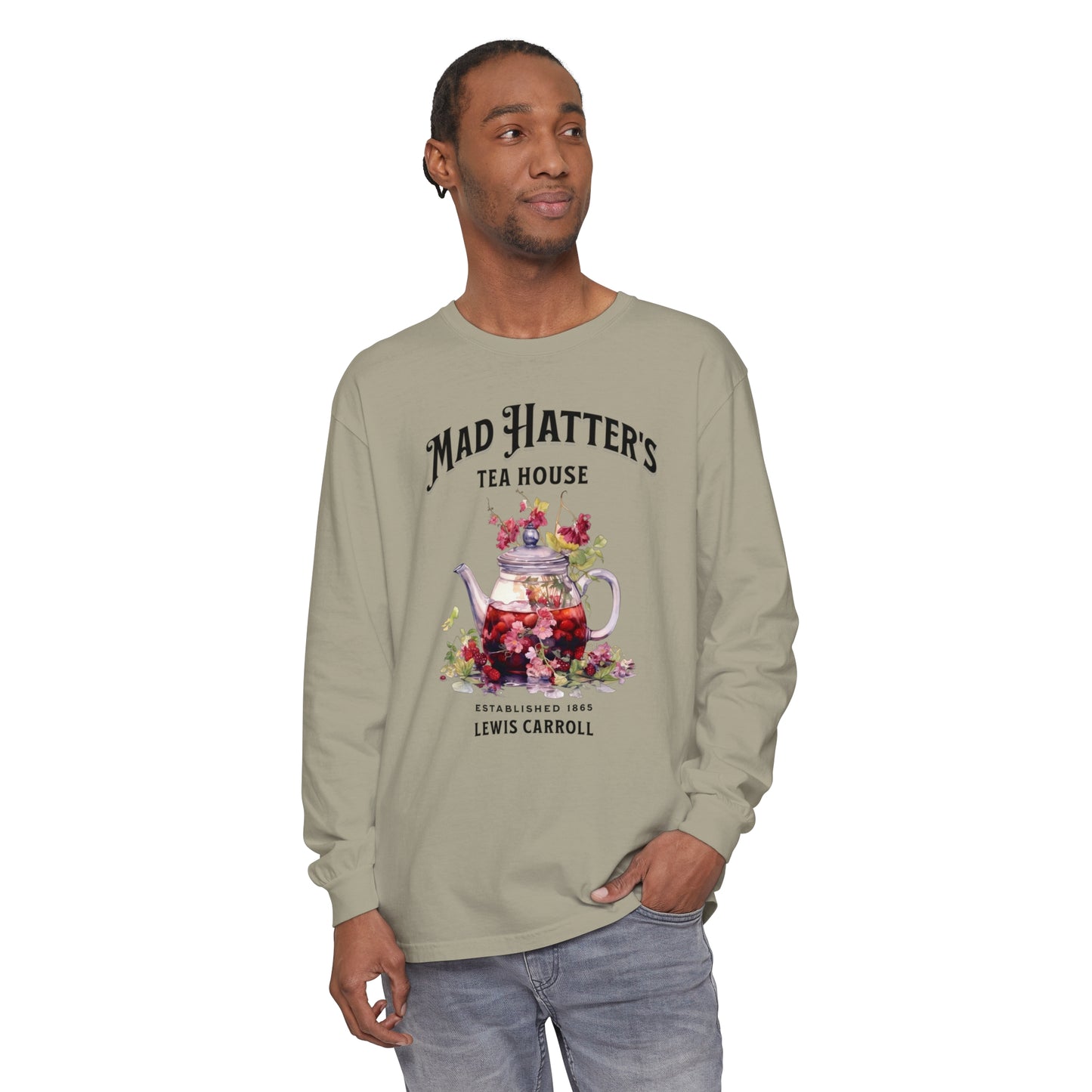 Mad Hatter's Tea Long Sleeve Shirt Alice In Wonderland Lewis Carroll Whimsigoth Academia TShirt Mad Hatter Tea Party Tee Bookish Booktok Long-sleeve Printify   