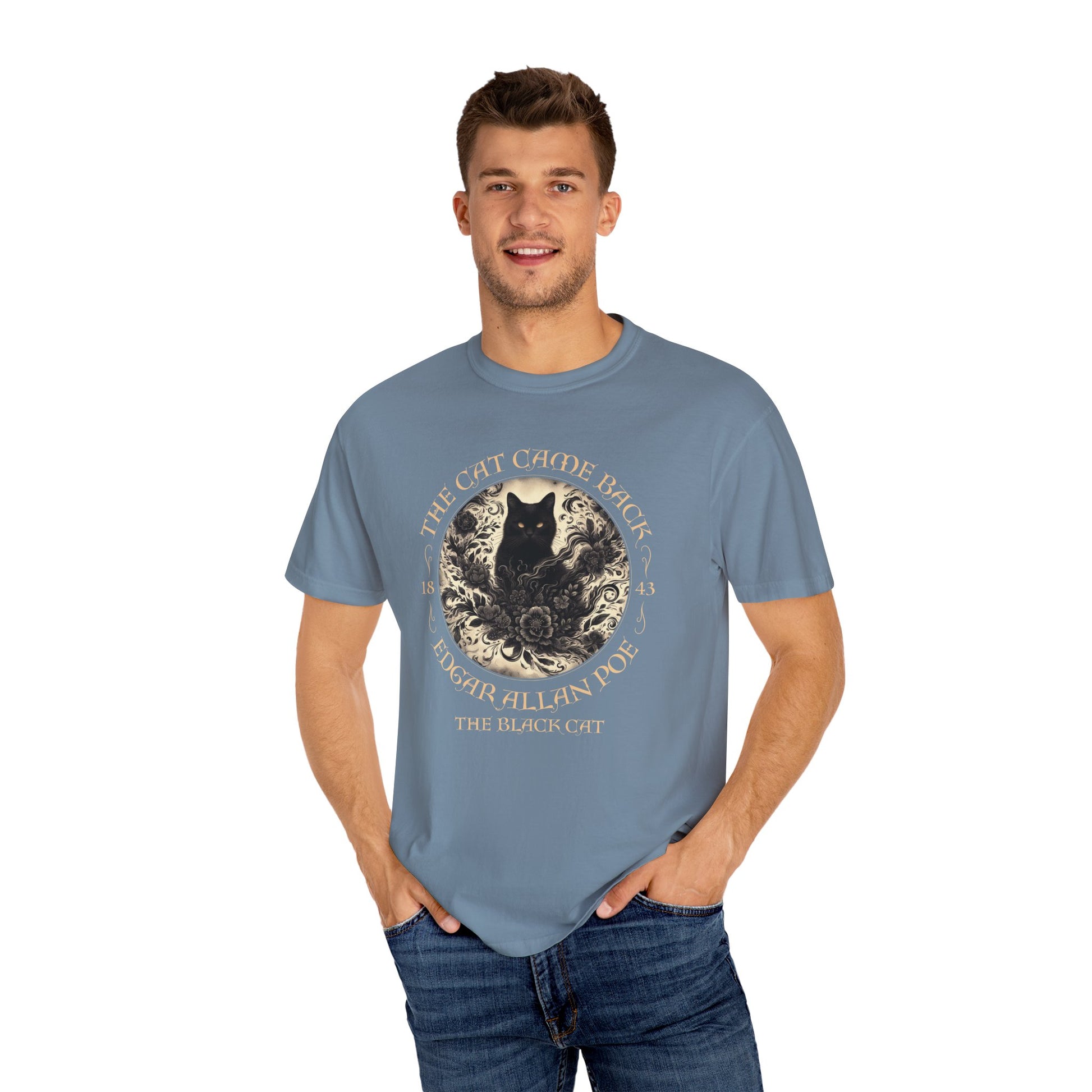 Gothic Cat TShirt Edgar Allan Poe The Black Cat Dark Academia Cottagecore Aesthetic Book Lover Gift Haunting Apparel Halloween Fall Tee T-Shirt Printify