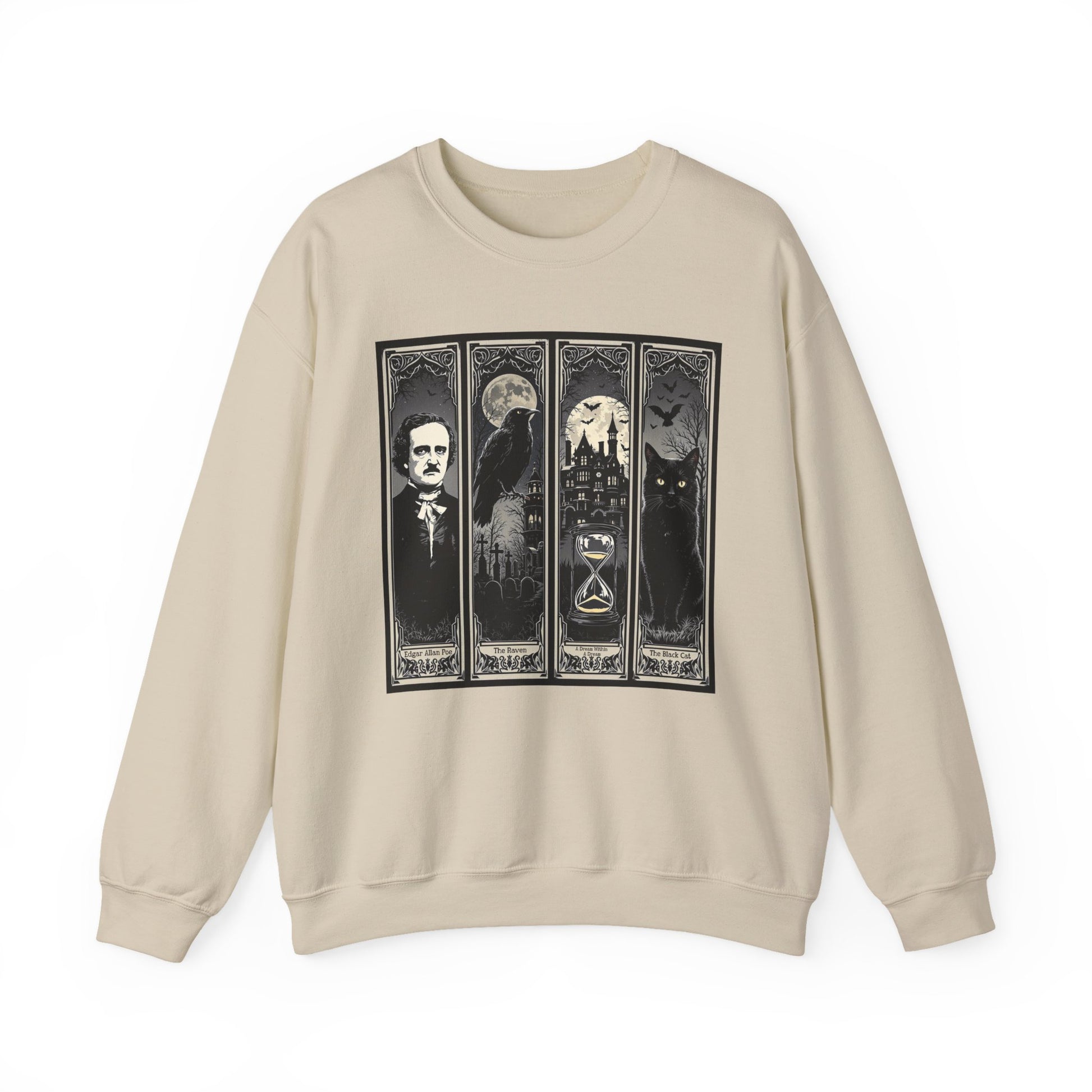 Edgar Allan Poe Sweatshirt The Raven Nevermore Gothic Horror Sweater Dark Academia Macabre Halloween Gift for Book Lovers Birthday Christmas Sweatshirt Printify Sand S
