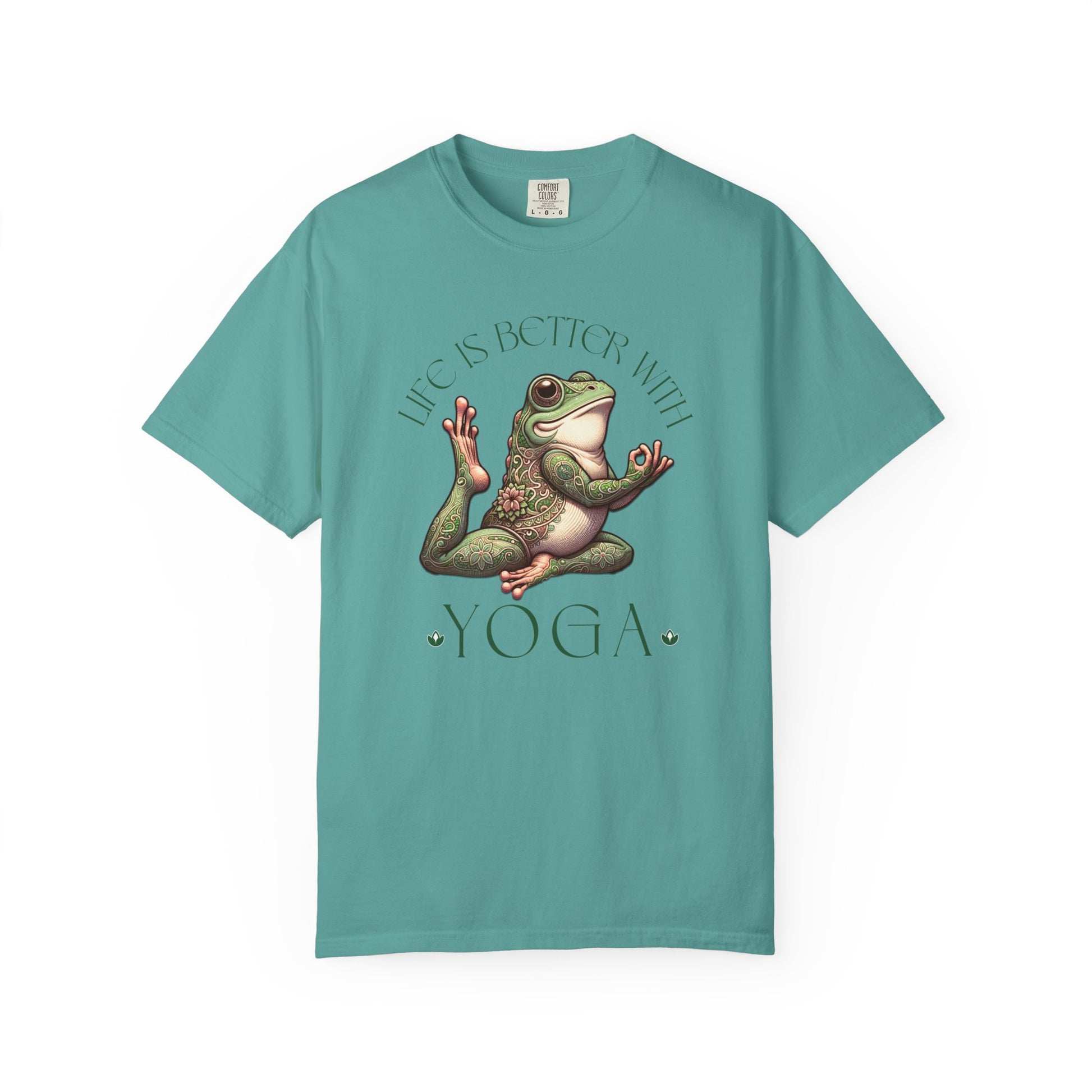 Green Yoga Frog Life Is Better With Yoga Unisex T-Shirt, Casual Wear, Highlander Fan Gift, T-Shirt Printify Seafoam S