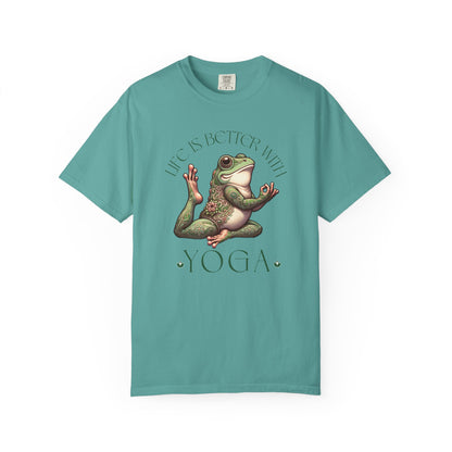 Green Yoga Frog Life Is Better With Yoga Unisex T-Shirt, Casual Wear, Highlander Fan Gift, T-Shirt Printify Seafoam S