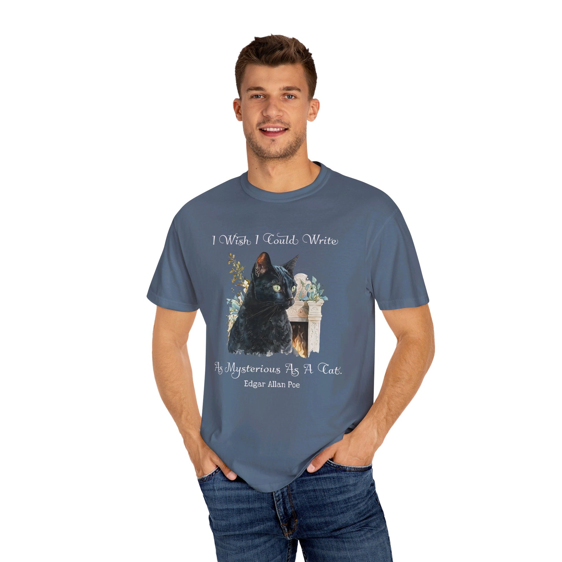 Edgar Allan Poe T-Shirt The Black Cat Nevermore The Raven Poe Fan Art Poetry Book Lover, Dark Cottagecore Macabre Gift, Light, Dark Academia T-Shirt Printify   