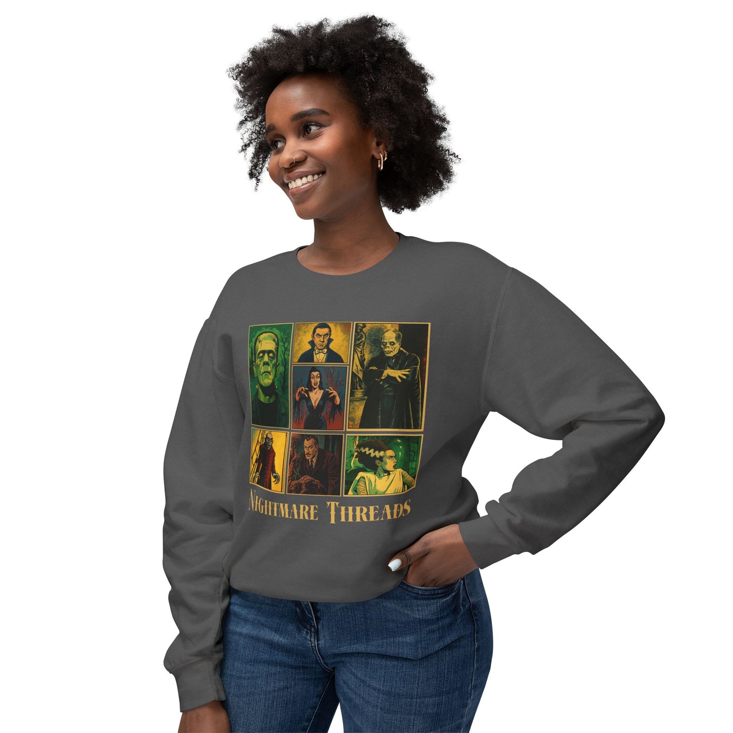 Spooky Vintage Crewneck Sweatshirt - Nightmare Threads, Halloween Apparel, Horror Movie Sweatshirt, Unisex Fashion, Cozy Fall Style Sweatshirt Printify Pepper S