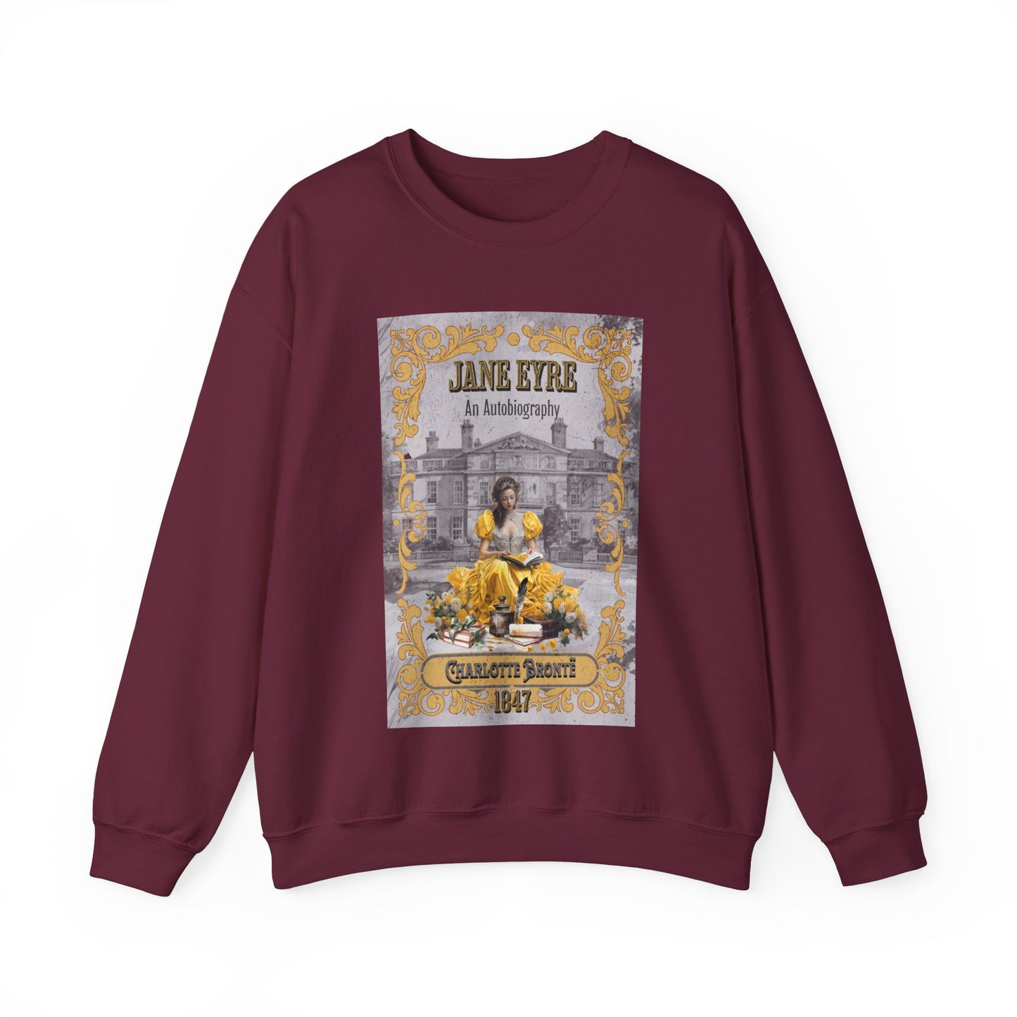 Jane Eyre Sweatshirt, Charlotte Brontë Historical Romance Sweater, Bookish Literary Brontë Sisters Fan Art Gift, Gift for Her, Readers, Sweatshirt Printify S Maroon 