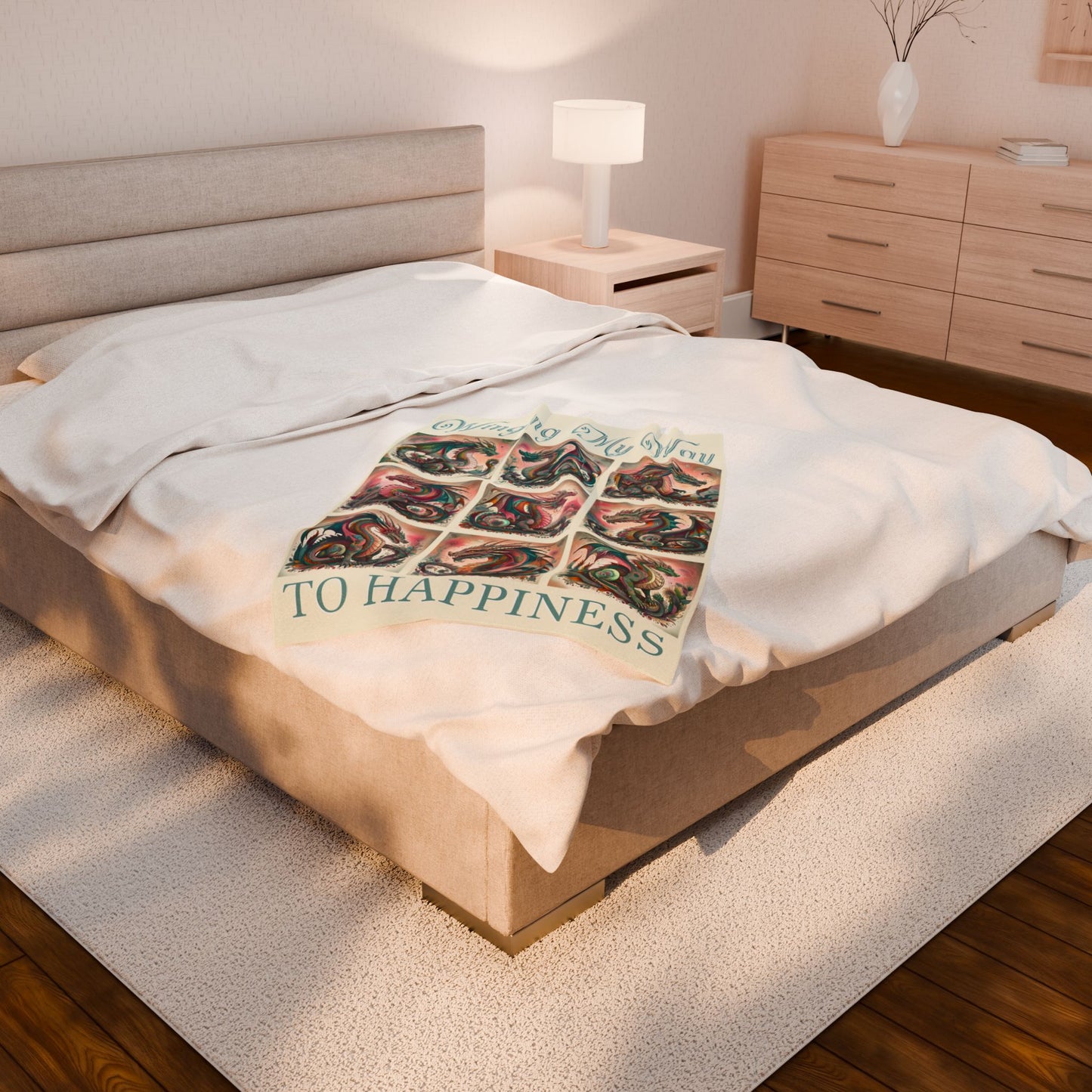 Winging My Way To Happiness Dragon Velveteen Blanket - Perfect for Book Lovers, Gifts for Sisters, Home Decor, Reading Nook, Cozy Nights All Over Prints Printify