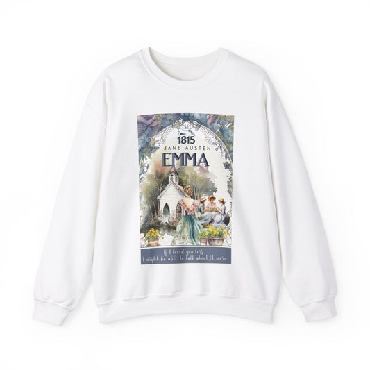 Jane Austen Sweatshirt, Emma Historical Romance Sweater, Bookish Literary Jane Austen Fan Art Gift, Gift for Her, Bookclub Shirt Sweatshirt Printify S White 