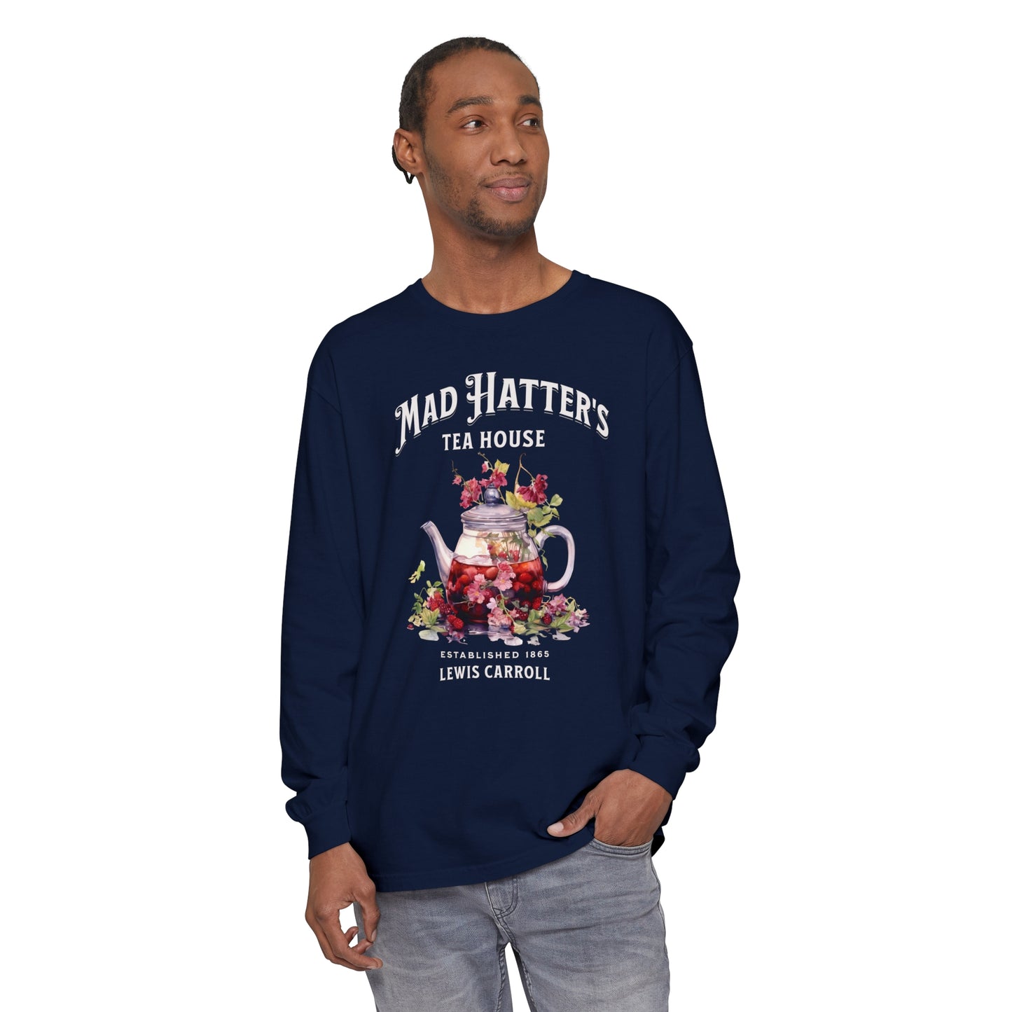 Mad Hatter's Tea Long Sleeve Shirt Alice In Wonderland Lewis Carroll Whimsigoth Academia TShirt Mad Hatter Tea Party Tee Bookish Booktok Long-sleeve Printify   