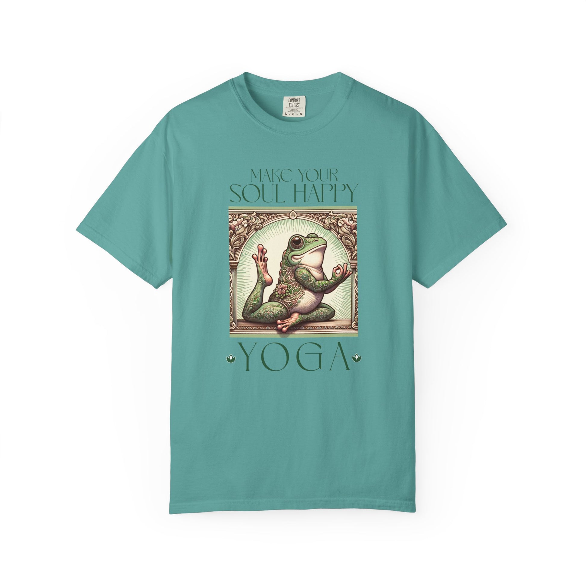 Green Yoga Frog Make Your Soul Happy Unisex T-Shirt, Casual Wear, Highlander Fan Gift, T-Shirt Printify Seafoam S