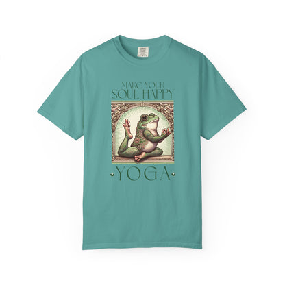 Green Yoga Frog Make Your Soul Happy Unisex T-Shirt, Casual Wear, Highlander Fan Gift, T-Shirt Printify Seafoam S