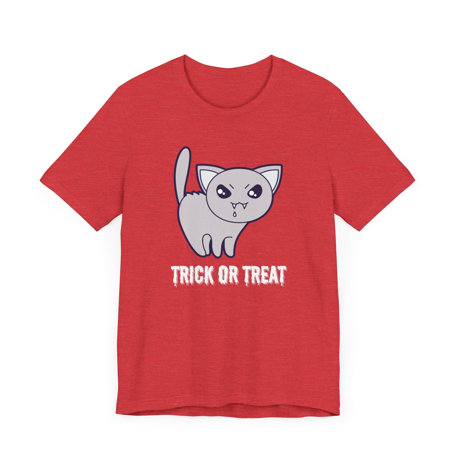 Cute Halloween Vampire Cat TShirt, Trick or Treat Shirt, Spooky Ghost Season Tee, Fun Halloween Party, Festival T-Shirt T-Shirt Printify   