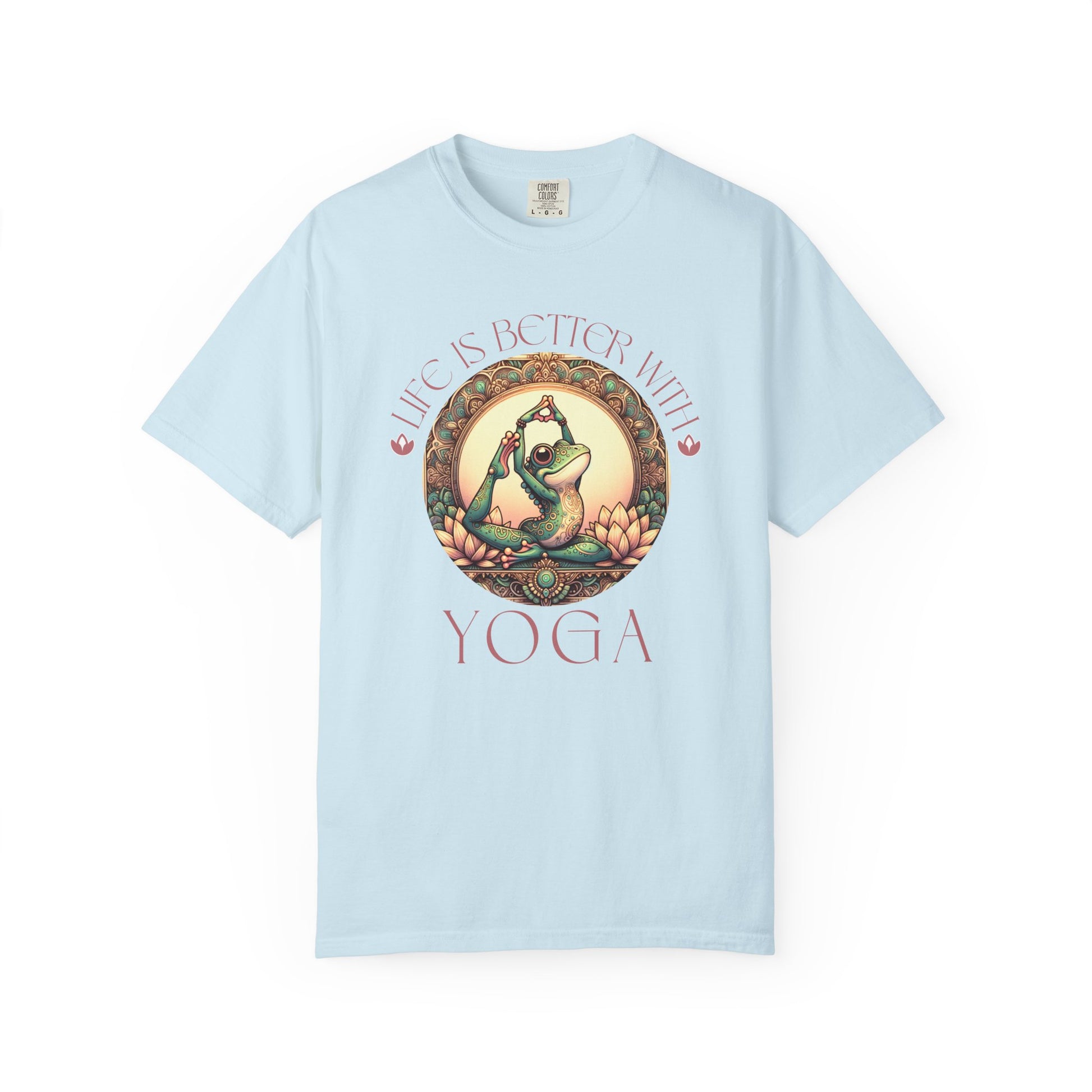 Yoga Frog Life Is Better With Yoga Unisex T-Shirt, Casual Wear, Highlander Fan Gift, T-Shirt Printify Chambray S