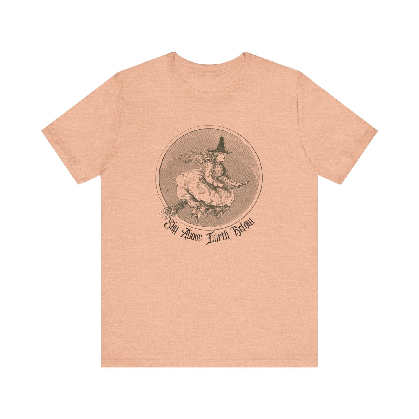 Halloween Vintage Flying Witch TShirt, Spooky Witchy Season Tee, Trick or Treating Shirt, Halloween Party T-Shirt, Salem Witch T Shirt T-Shirt Printify Heather Peach XS 