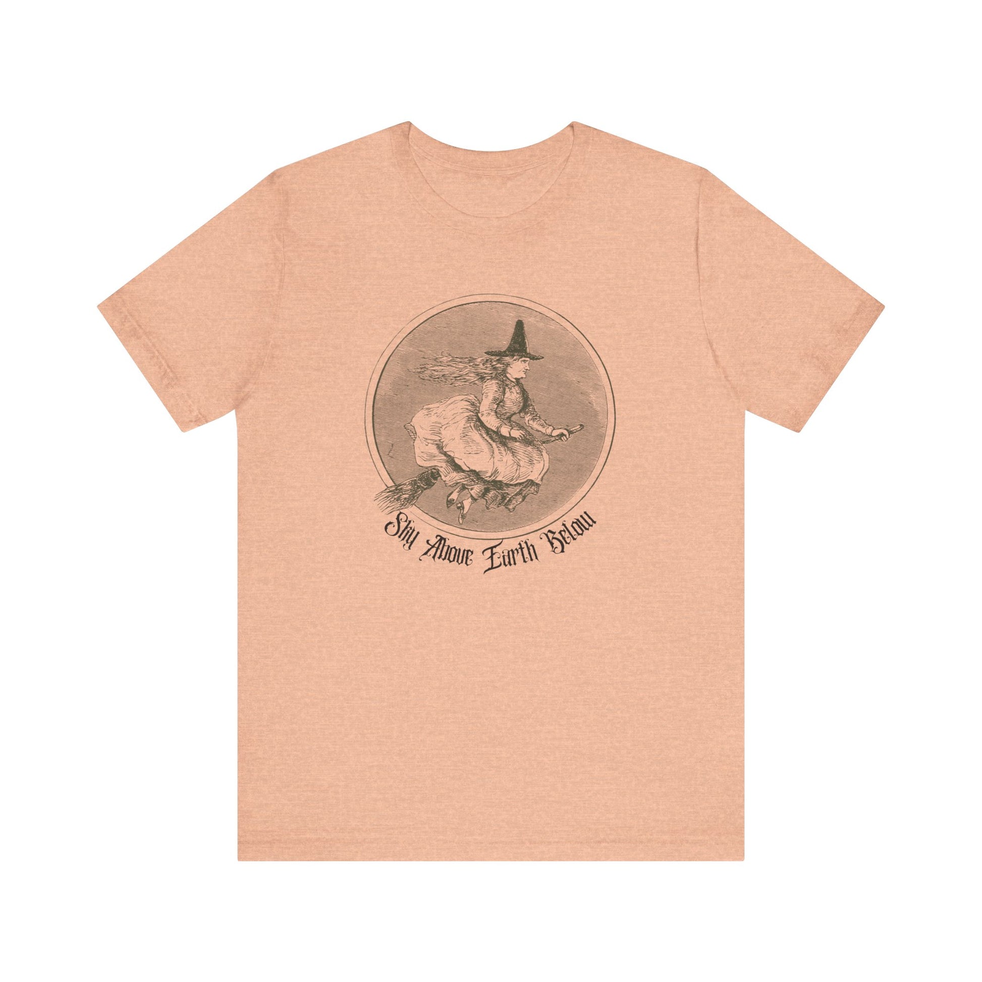 Halloween Vintage Flying Witch TShirt, Spooky Witchy Season Tee, Trick or Treating Shirt, Halloween Party T-Shirt, Salem Witch T Shirt T-Shirt Printify Heather Peach XS 