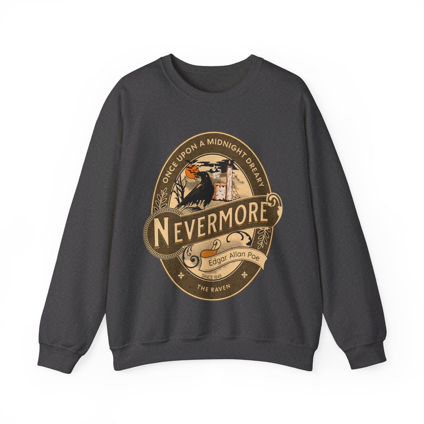 Edgar Allan Poe, Nevermore The Raven Sweatshirt, Book Lover, Halloween, Haunting Gothic Gift, Light, Dark Academia, Horror Movie Sweater Sweatshirt Printify S Dark Heather 