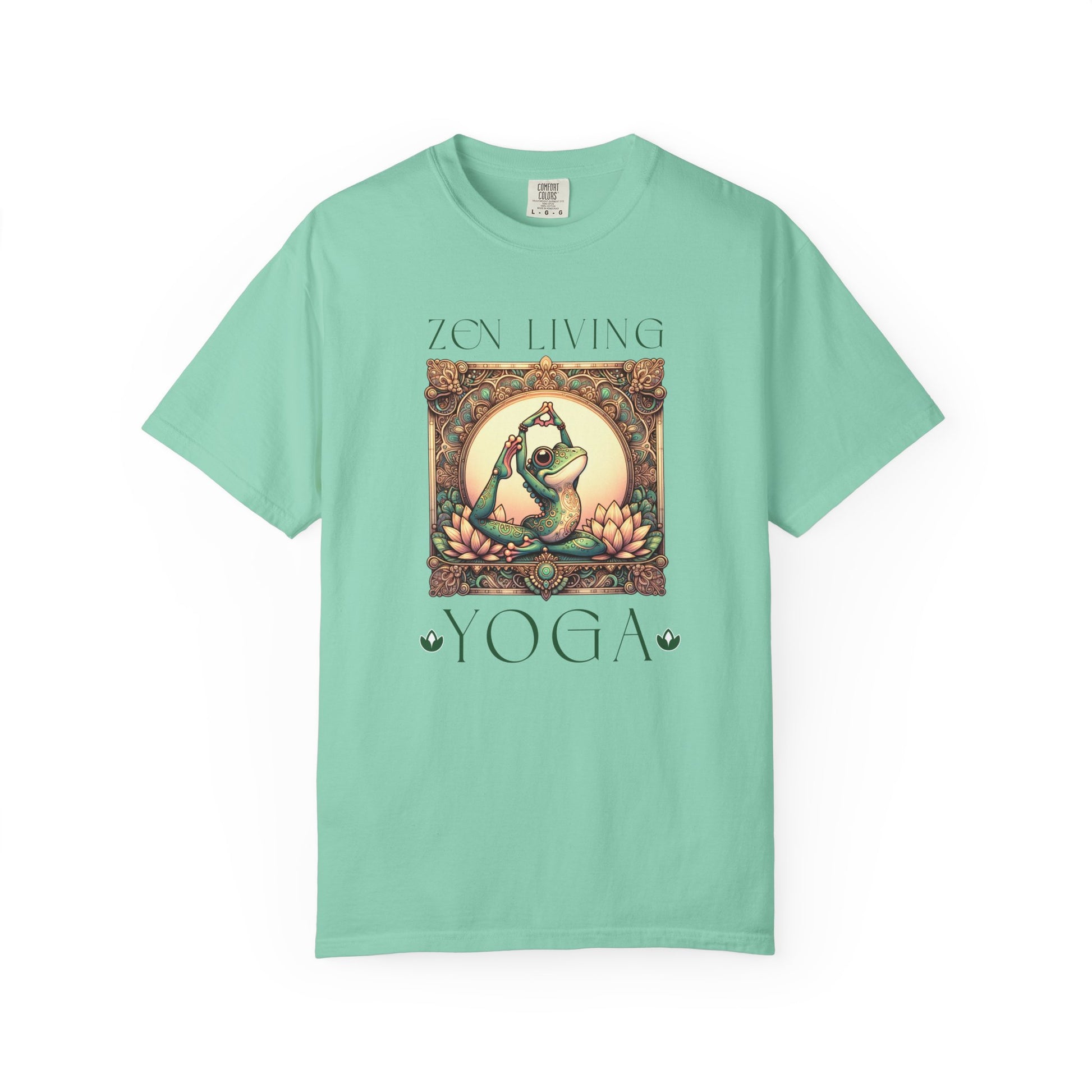 Green Yoga Frog Zen Living Unisex T-Shirt, Casual Wear, Highlander Fan Gift, T-Shirt Printify Island Reef S