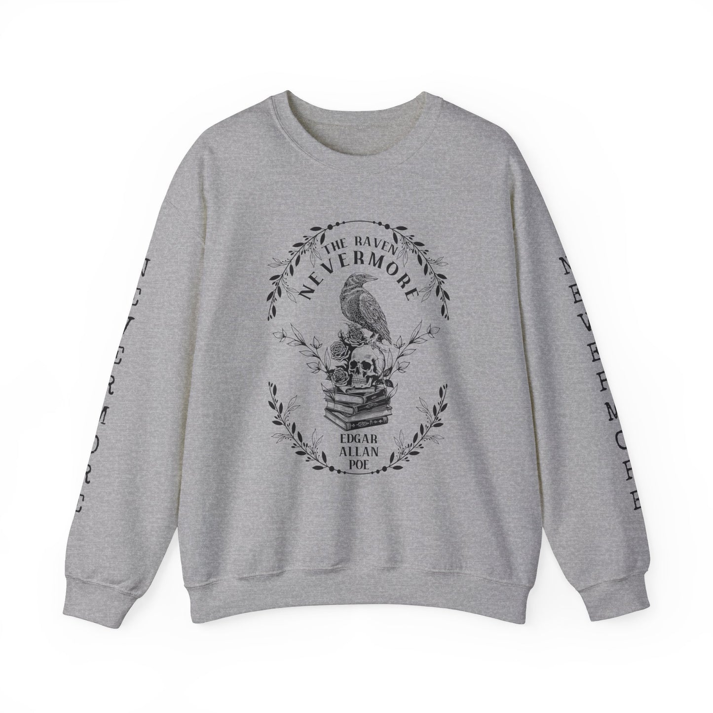 Edgar Allan Poe, Nevermore The Raven Sweatshirt, Book Lover, Halloween, Haunting Gothic Gift, Light, Dark Academia, Horror Movie Sweater Sweatshirt Printify S Sport Grey 