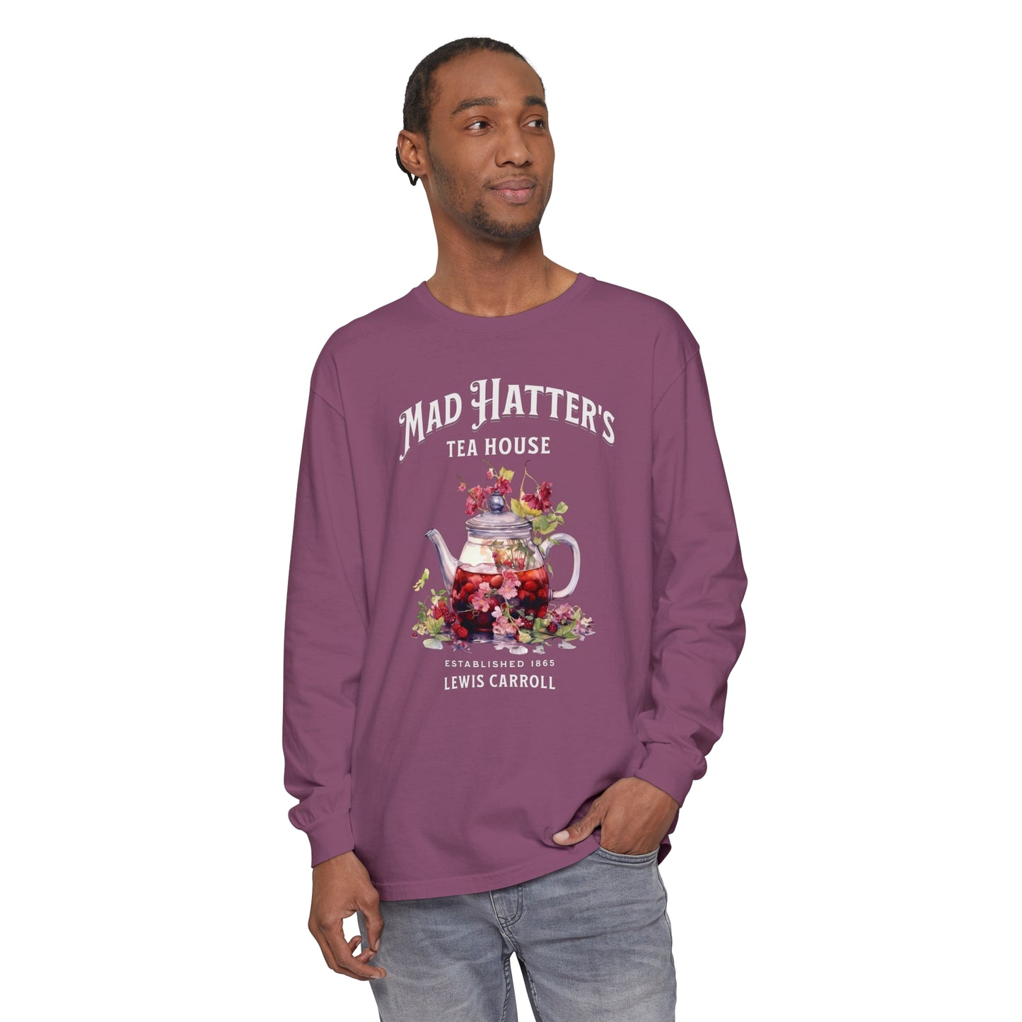 Mad Hatter's Tea Long Sleeve Shirt Alice In Wonderland Lewis Carroll Whimsigoth Academia TShirt Mad Hatter Tea Party Tee Bookish Booktok Long-sleeve Printify   