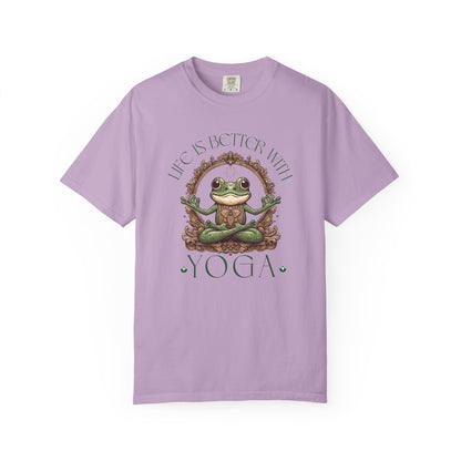 Green Yoga Frog Life Is Better With Yoga Unisex T-Shirt, Casual Wear, Highlander Fan Gift, T-Shirt Printify Orchid S