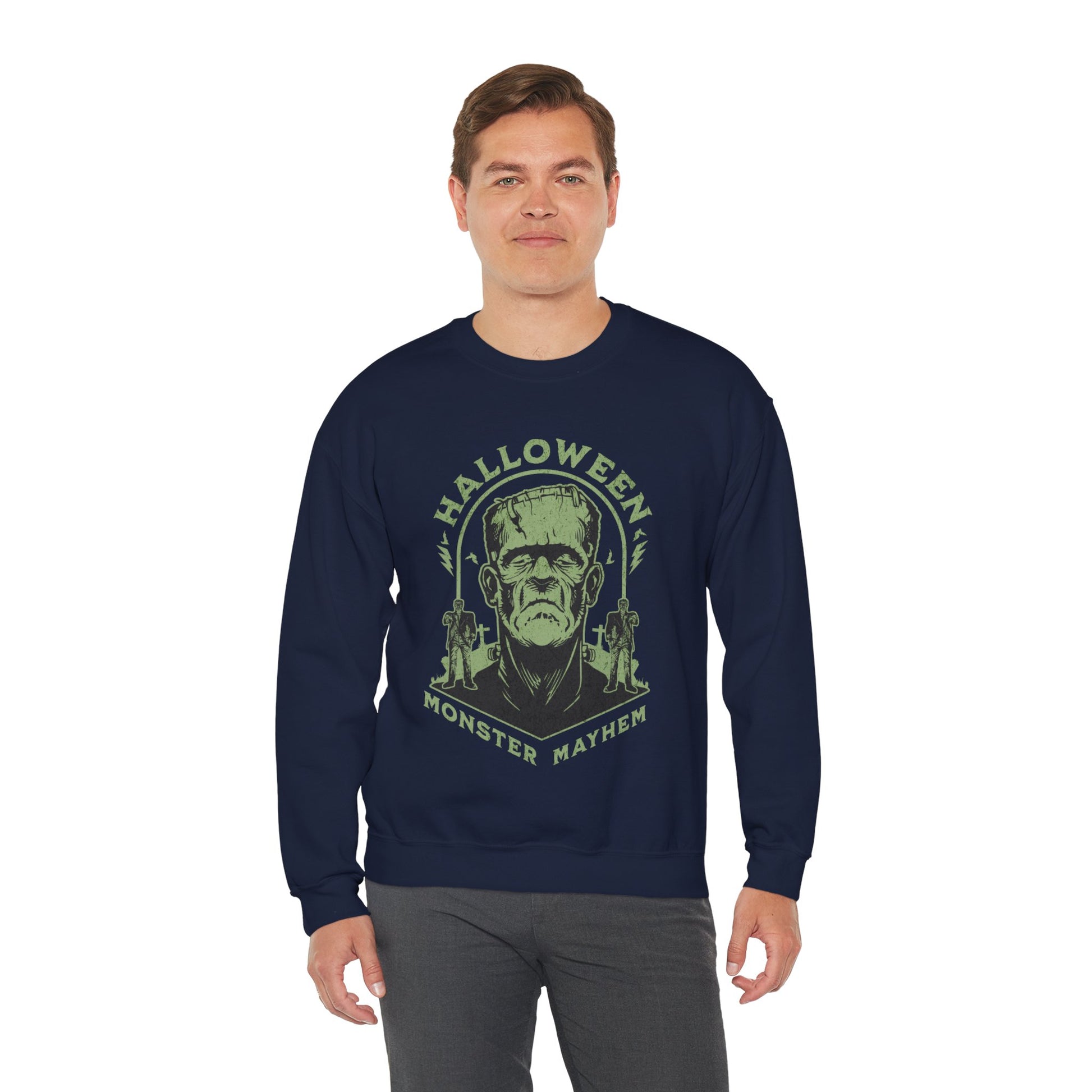 Vintage Halloween Frankenstein Monster Graphic Sweatshirt, Creepy Spooky Book Lover Gift, Horror Movie, Fall Festival Party Sweater. Sweatshirt Printify   