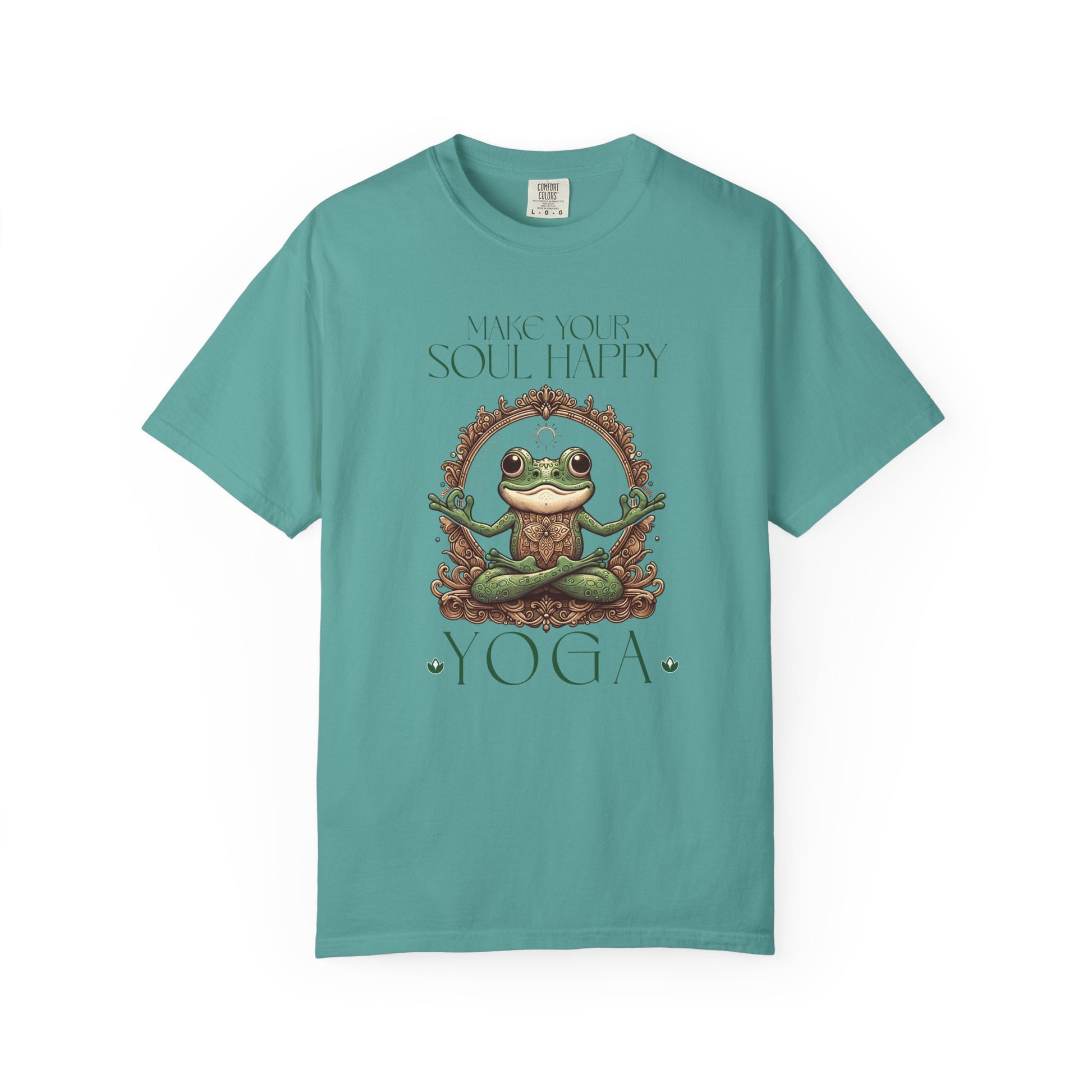 Green Yoga Frog Make Your Soul Happy Unisex T-Shirt, Casual Wear, Highlander Fan Gift, T-Shirt Printify Seafoam S