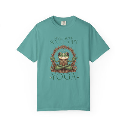 Green Yoga Frog Make Your Soul Happy Unisex T-Shirt, Casual Wear, Highlander Fan Gift, T-Shirt Printify Seafoam S