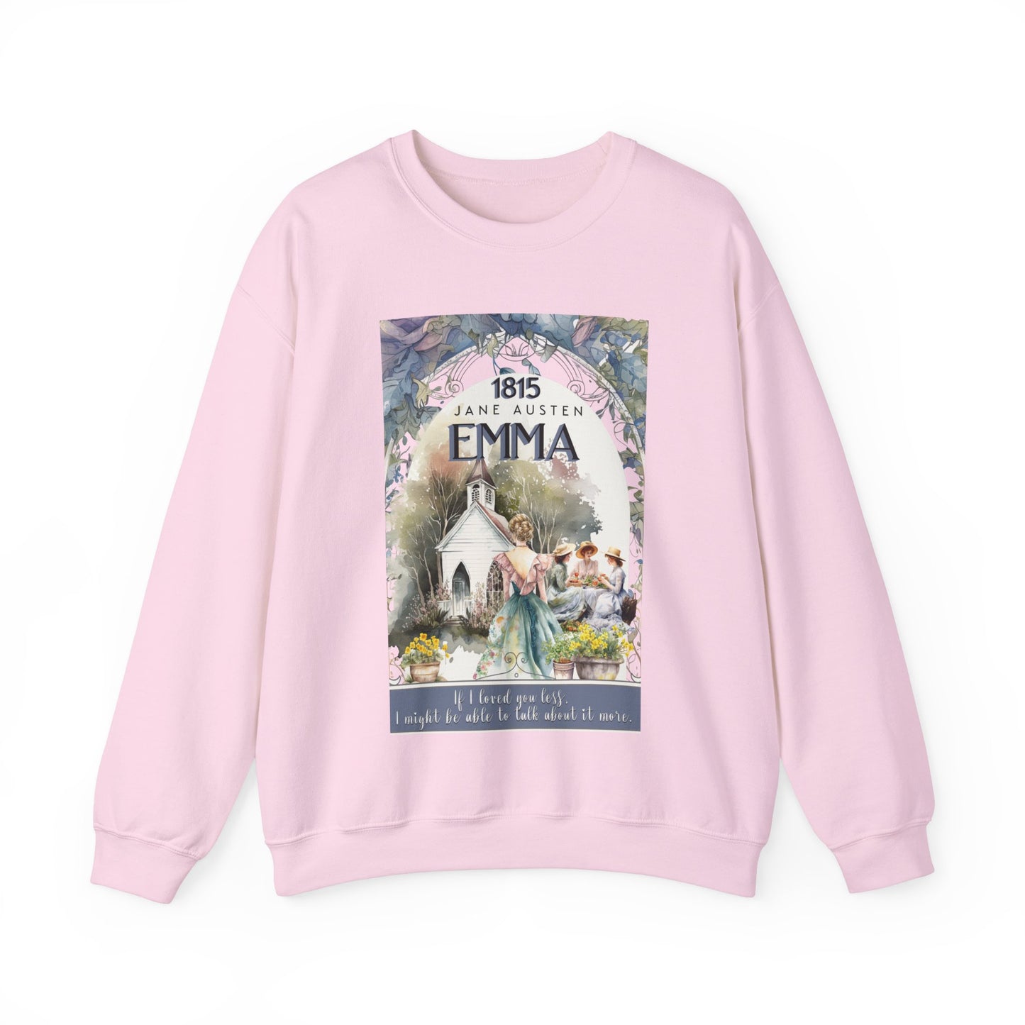 Jane Austen Sweatshirt, Emma Historical Romance Sweater, Bookish Literary Jane Austen Fan Art Gift, Gift for Her, Bookclub Shirt Sweatshirt Printify S Light Pink 