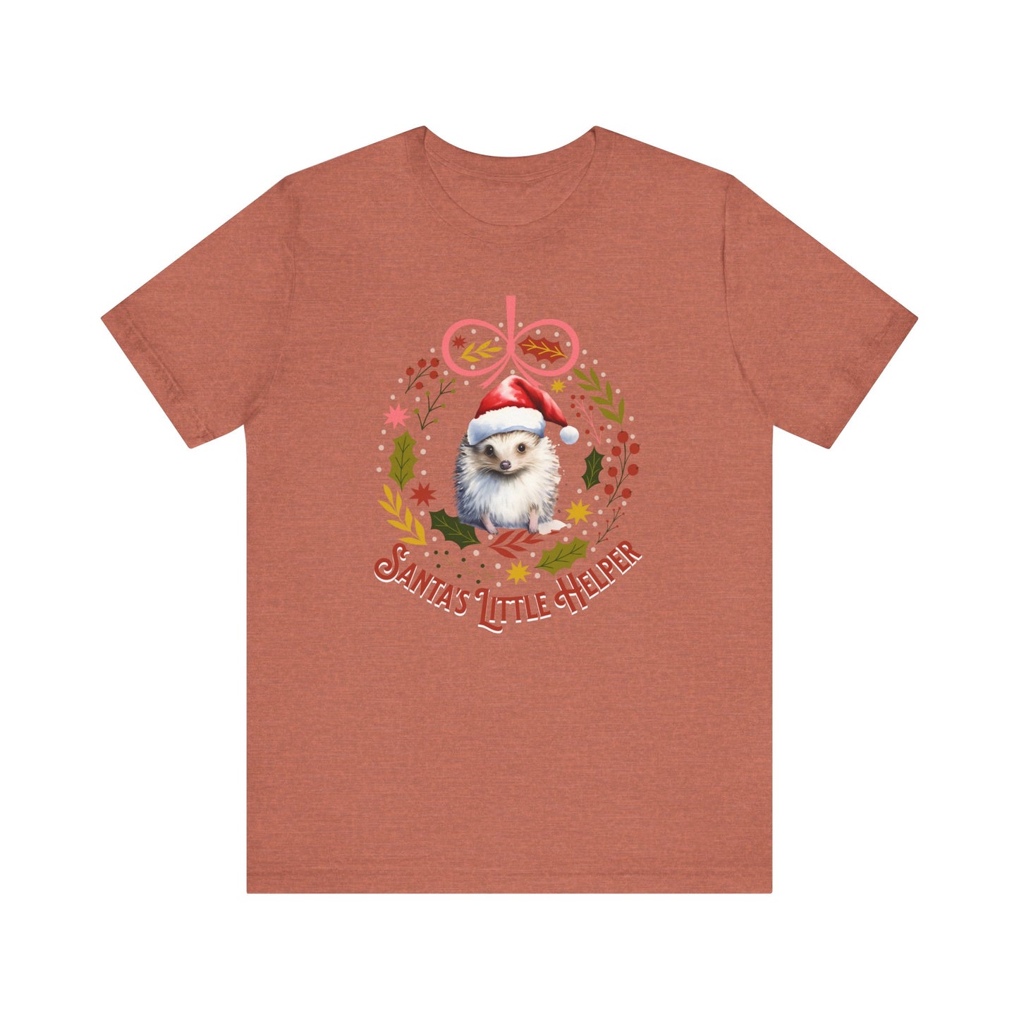 HedgeHog Christmas Shirt Cute Santa's Little Helper T-Shirt, Hedgehog Lover Gift, Merry Christmas Shirt, Country Christmas Animal Lover Gift T-Shirt Printify Heather Clay XS 