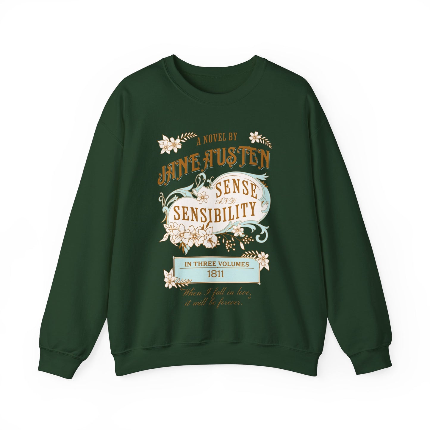 Jane Austen Sweatshirt, Sense & Sensibility Historical Romance Sweater, Bookish Literary Jane Austen Fan Art Gift, Gift for Her, Readers, Sweatshirt Printify S Forest Green 