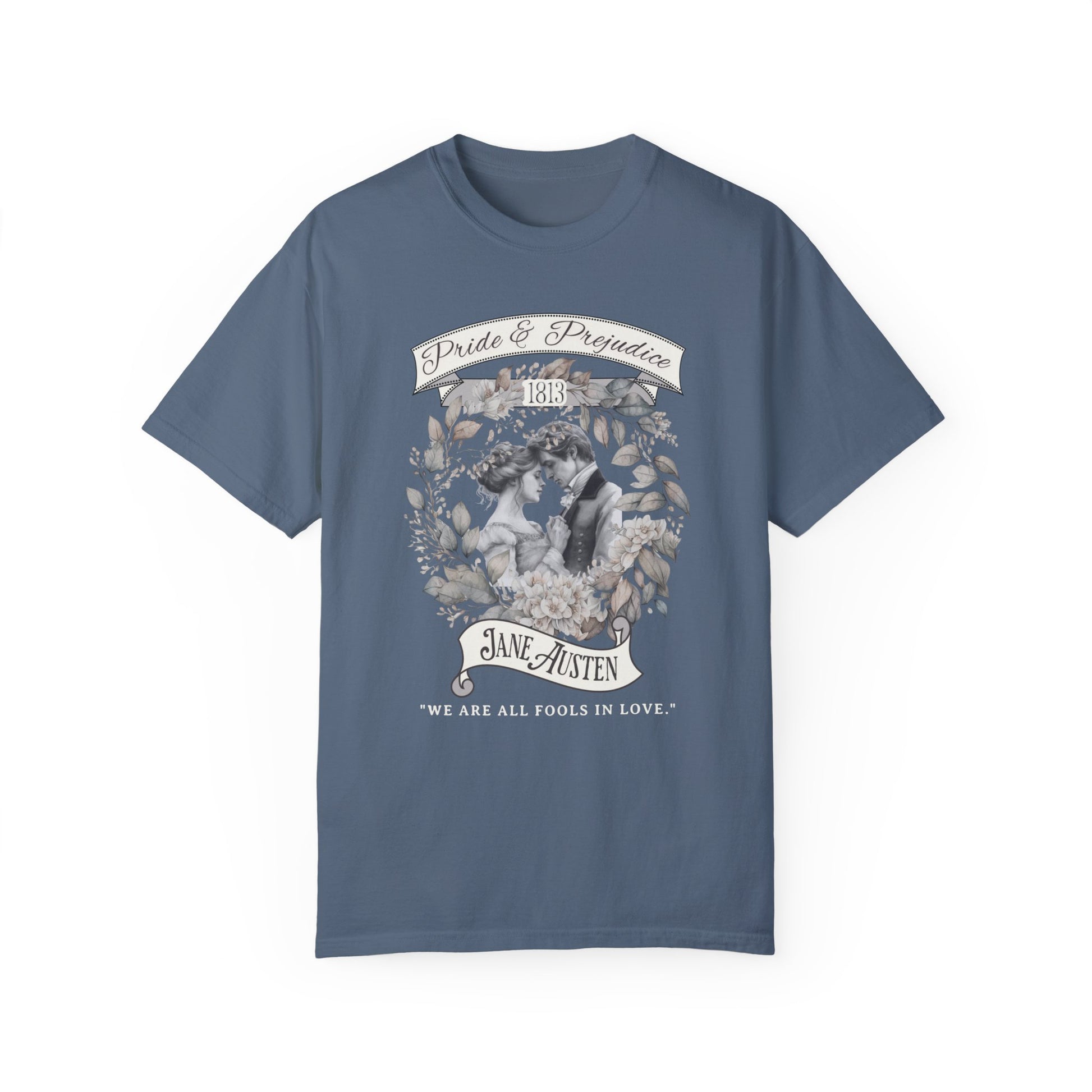 Jane Austen TShirt, Pride & Prejudice Historical Romance Comfort Colors, Bookish Literary Jane Austen Fan Art Gift, Oversized Bookclub Shirt T-Shirt Printify Blue Jean S 